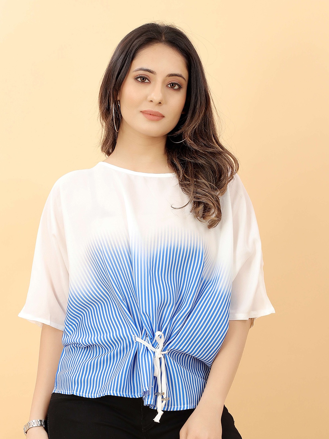 

RACHNA White & Blue Ombre Crepe Top