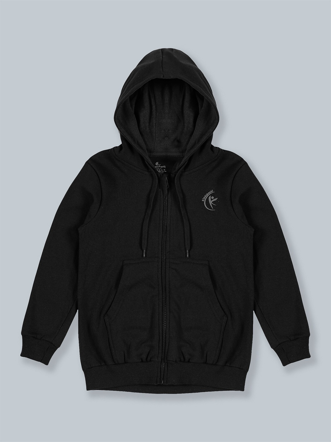

KiddoPanti Unisex Kids Black Hooded Pure Cotton Sweatshirt