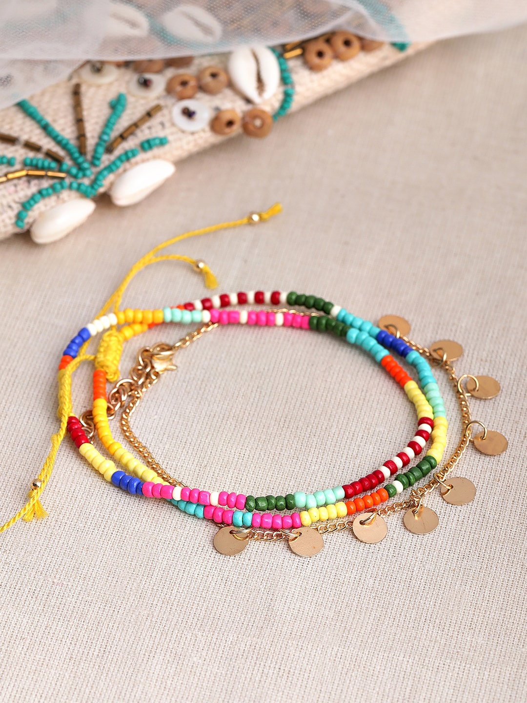

Rubans Voguish Women Multi Coloured Anklet With Beads And Golden Chain