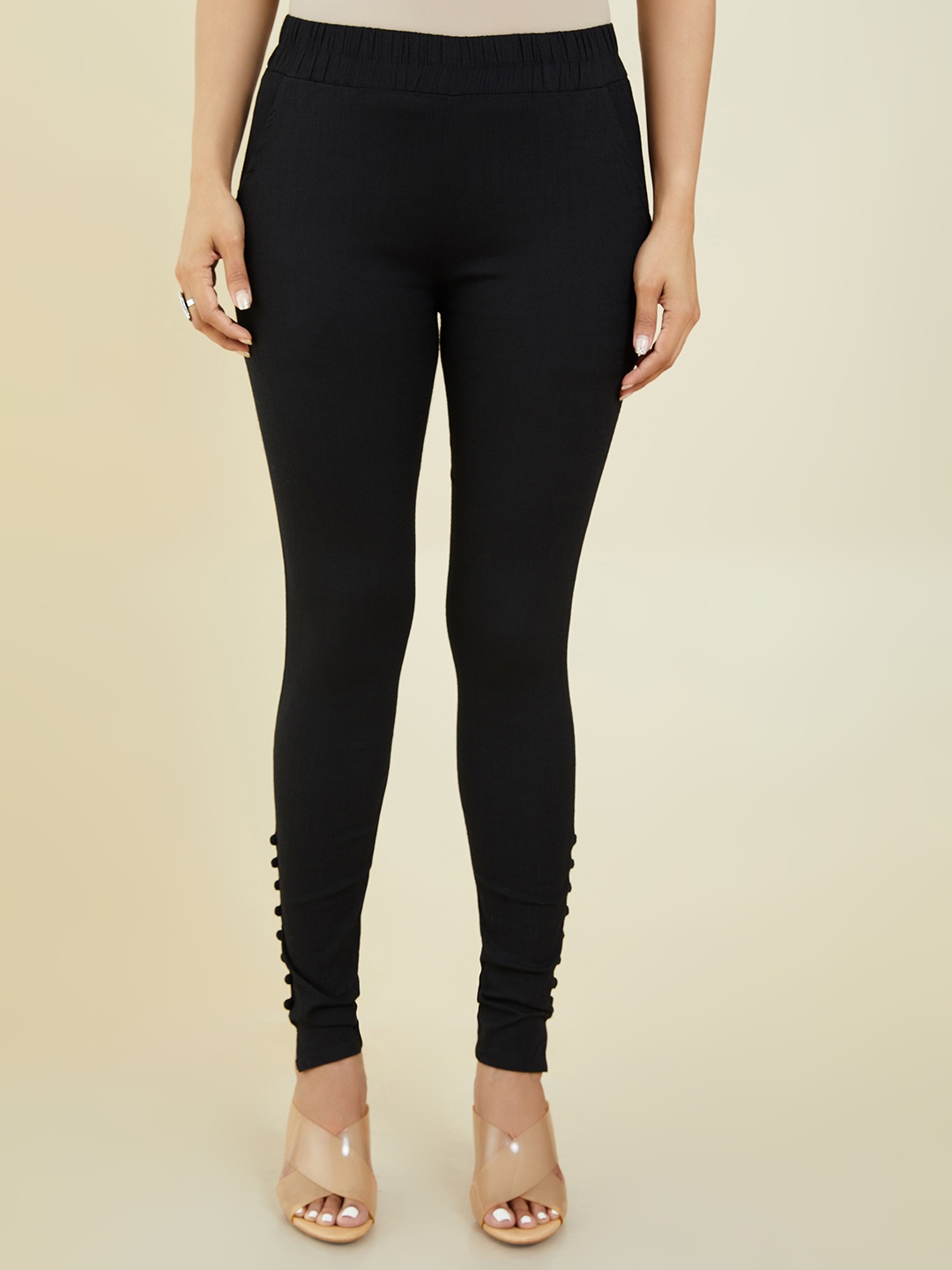 

Soch Women Black Slim Fit High-Rise Pleated Chinos Trousers