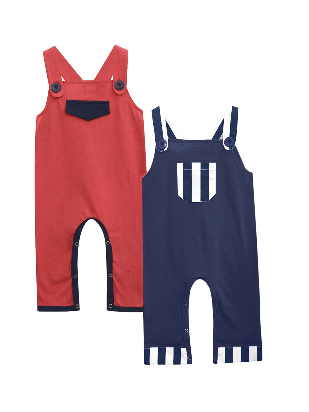 

A.T.U.N. Kids Pack of 2 Red and Navy Blue Pure Cotton Dungarees