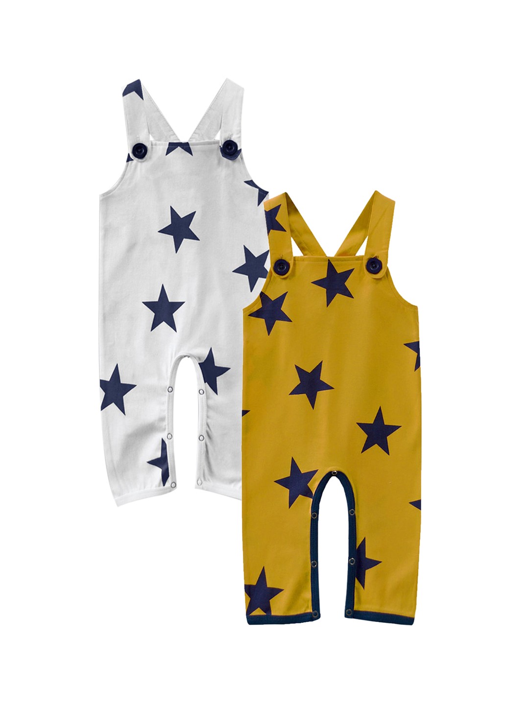 

A.T.U.N. Infant Pack Of 2 White & Mustard Printed Cotton Dungarees