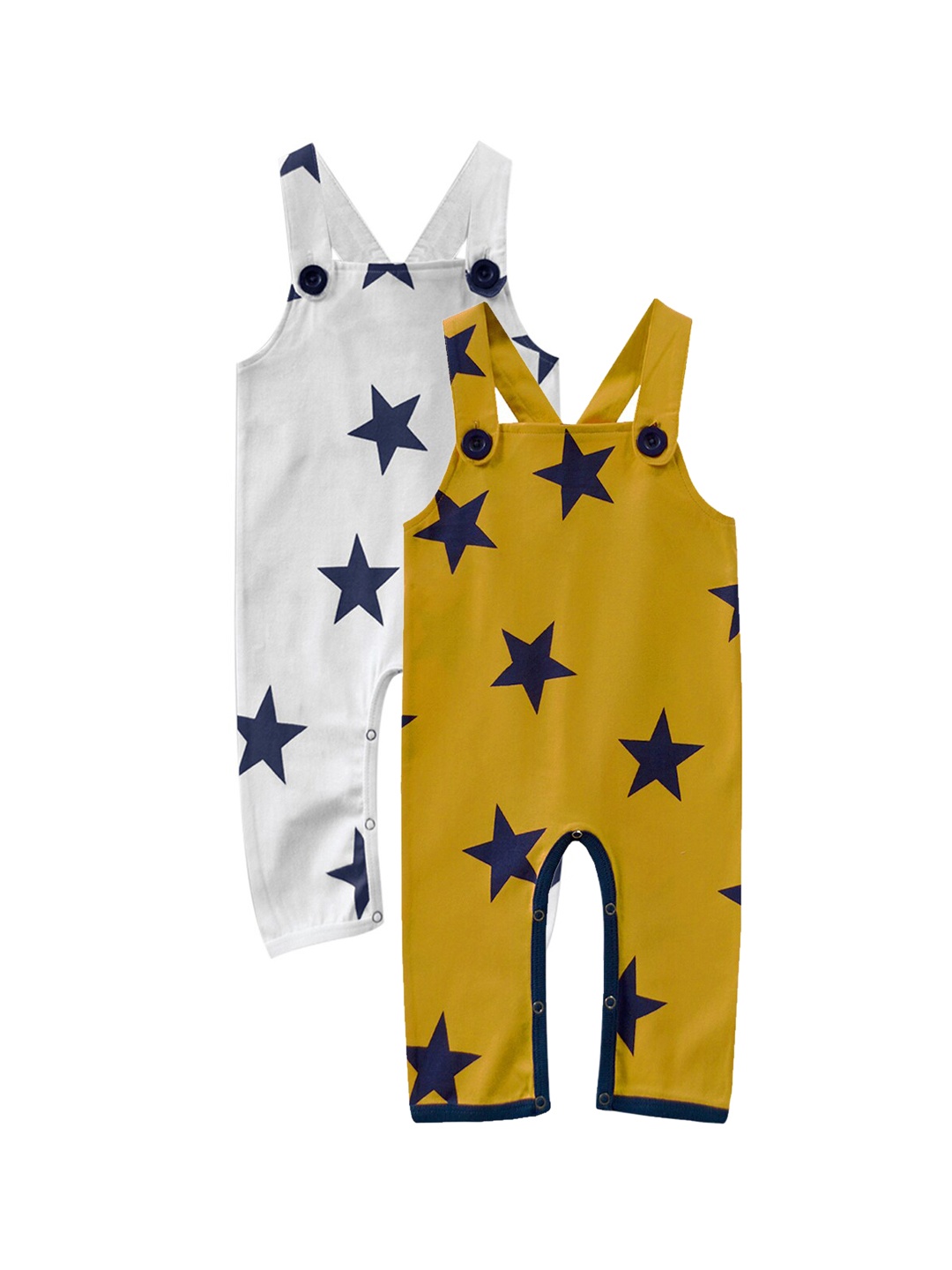

A.T.U.N. Infant Pack of 2 White & Yellow Printed Pure Cotton Dungarees