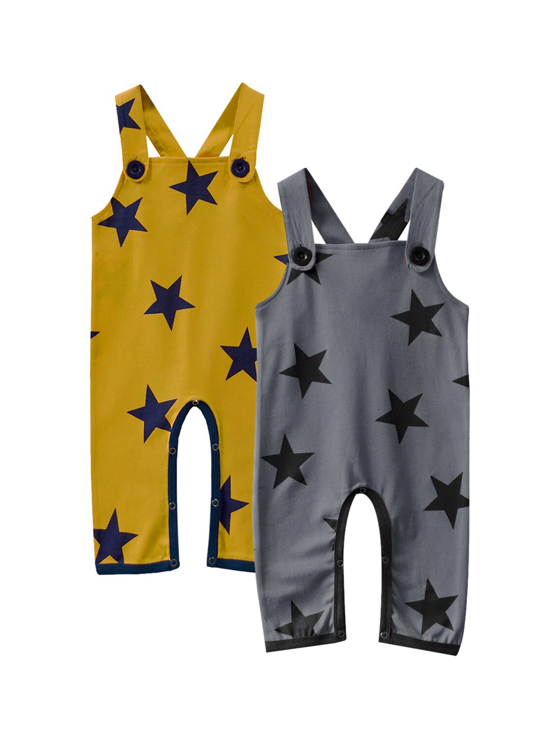 

A.T.U.N. Infant Kids Pack of 2 Charcoal & Yellow Printed Pure Cotton Dungarees
