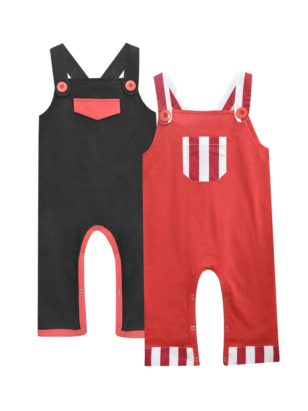 

A.T.U.N. Infant Pack Of 2 Solid Pure Cotton Dungarees, Red