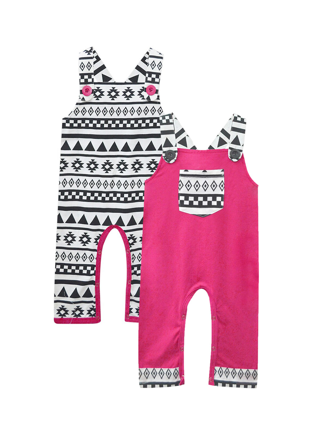 

A.T.U.N. Kids Pack of 2 Fuchsia & Whited Printed Pure Cotton Dungarees