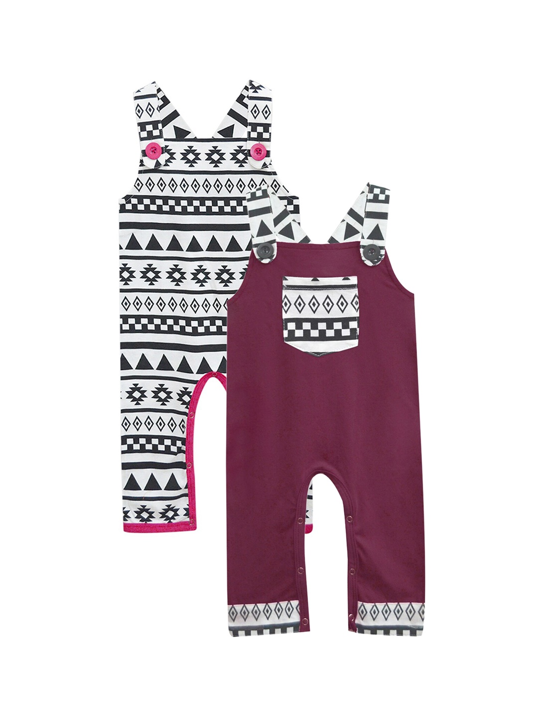 

A.T.U.N. Infants Pack Of 2 Printed Pure Cotton Dungarees, Maroon