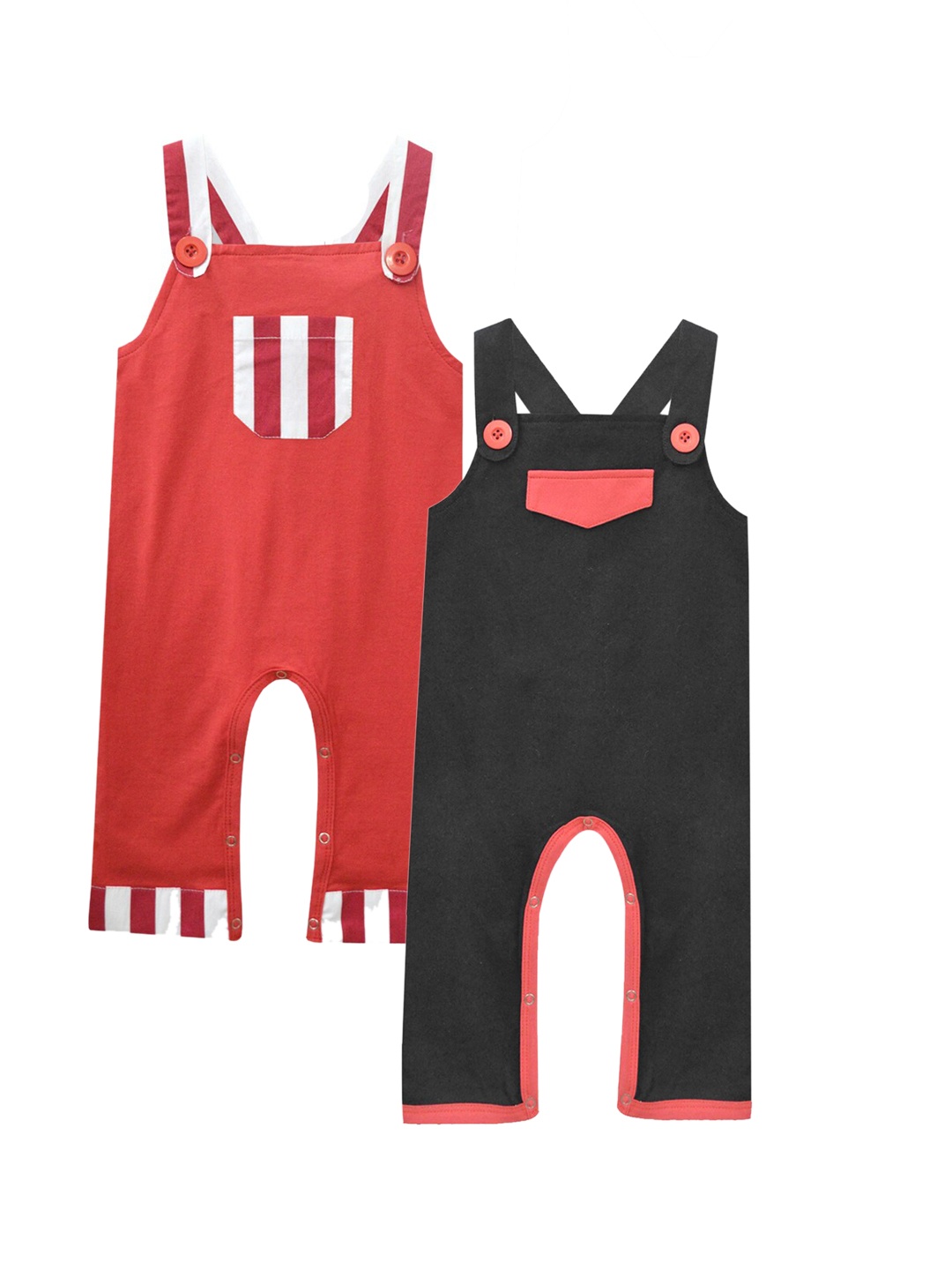 

A.T.U.N. Infant Kids Pack of 2 Red & Black Solid Cotton Dungarees