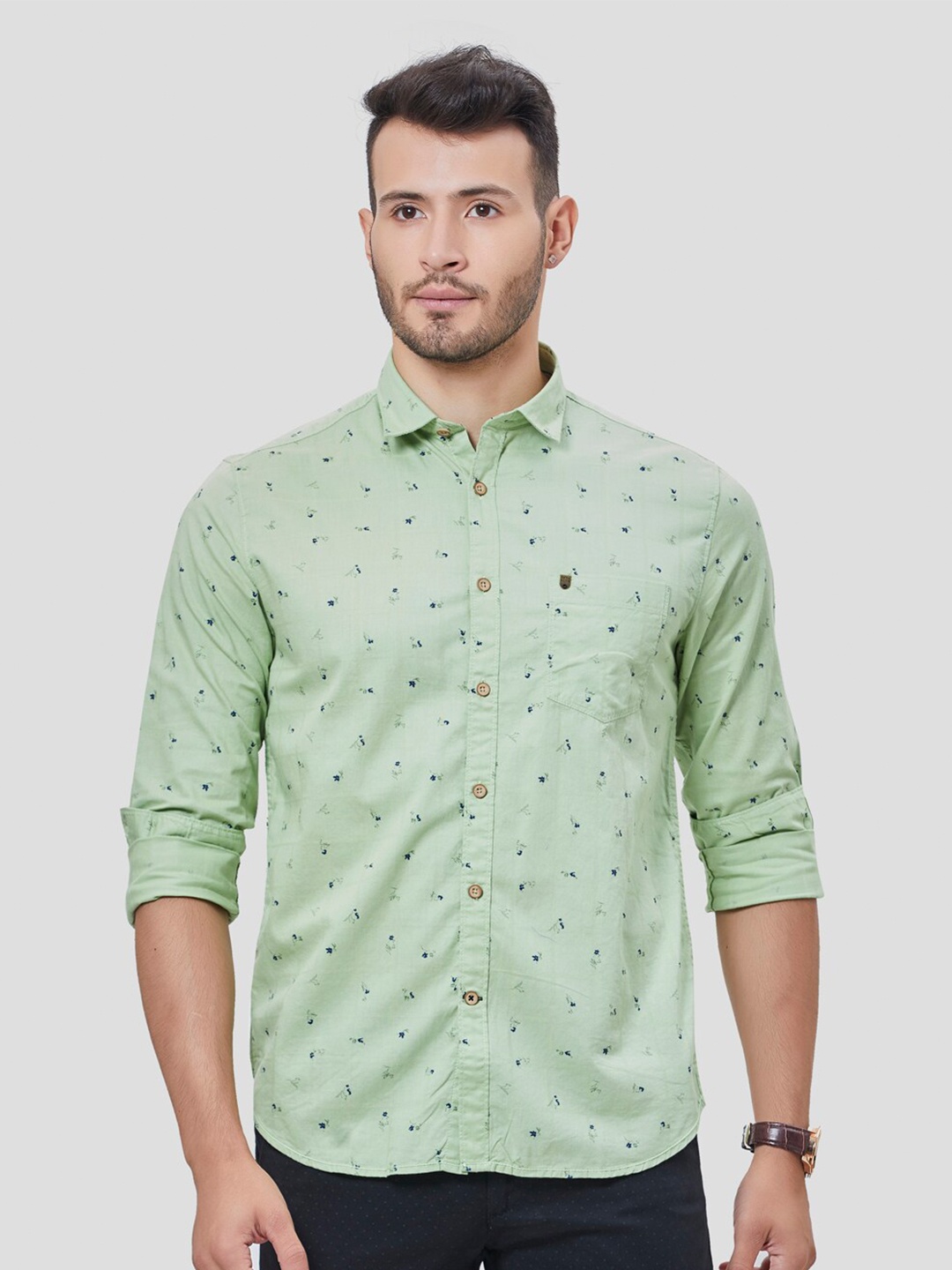 

Oxemberg Men Sea Green Classic Slim Fit Printed Cotton Casual Shirt