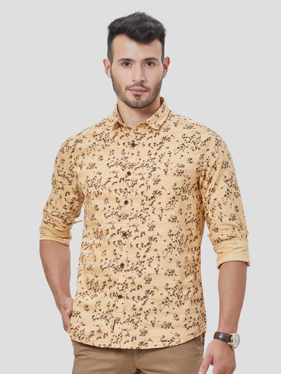 

Oxemberg Men Mustard Classic Slim Fit Floral Printed Casual Shirt