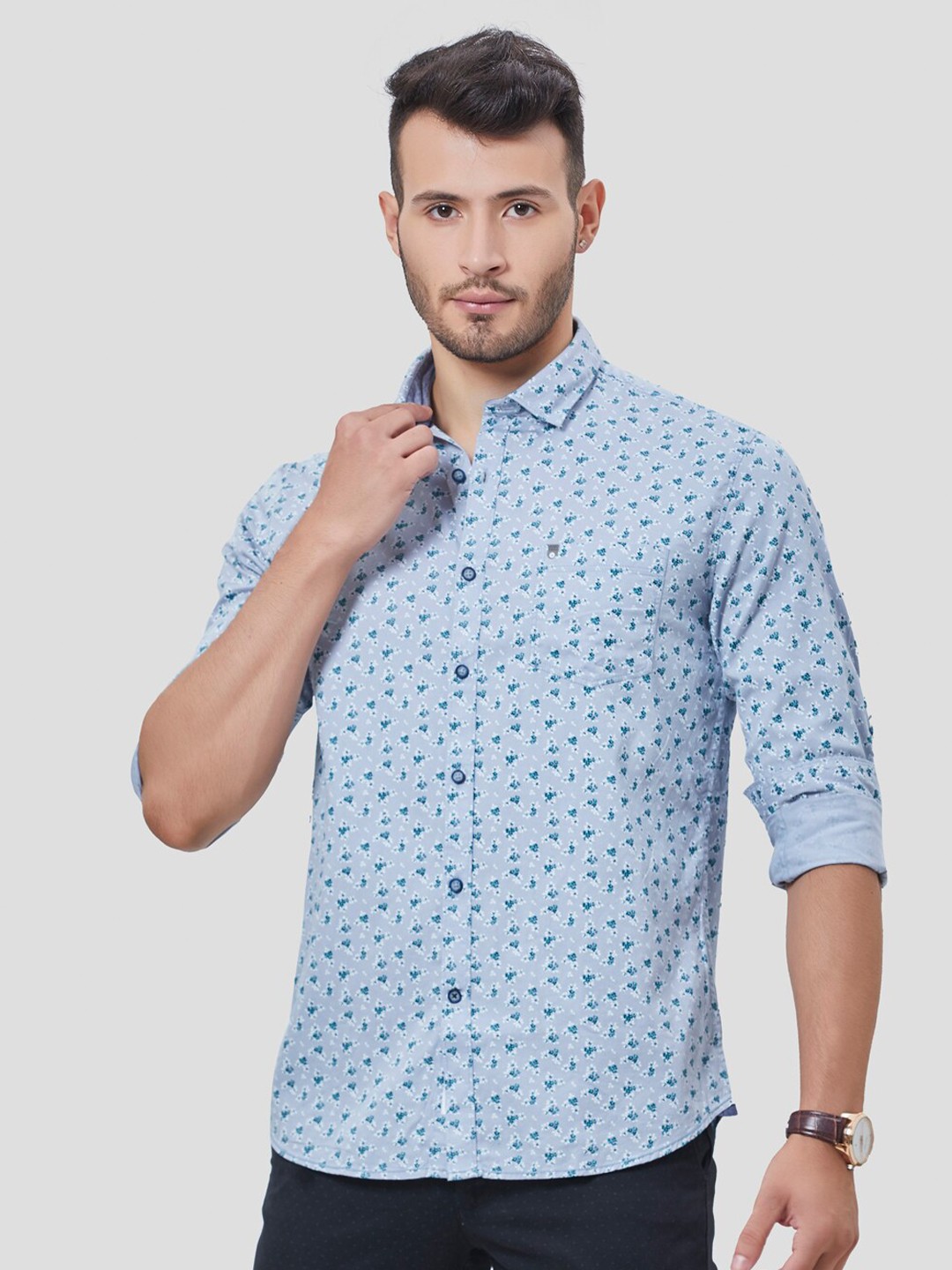 

Oxemberg Men Grey Classic Slim Fit Printed Casual Shirt