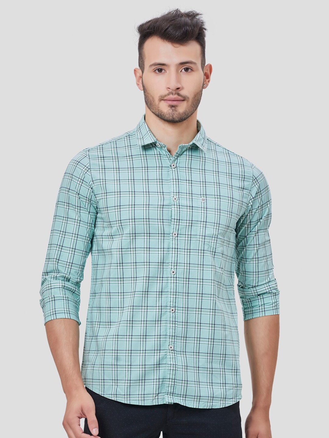 

Oxemberg Men Green Classic Slim Fit Checked Casual Shirt