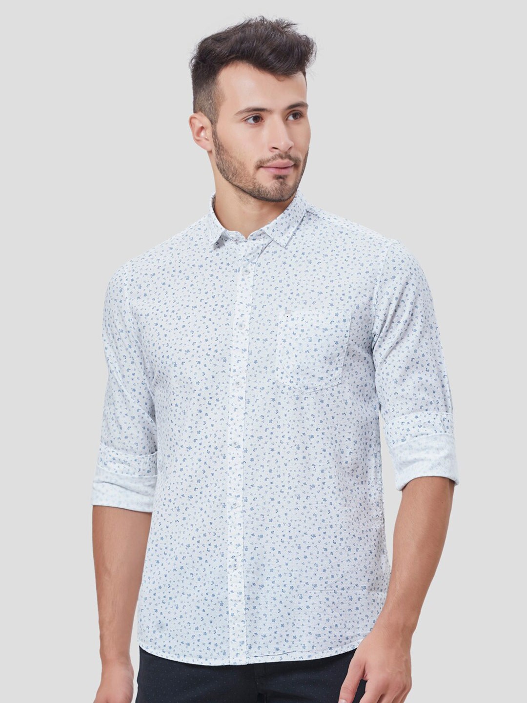 

Oxemberg Men White Classic Slim Fit Printed Casual Shirt