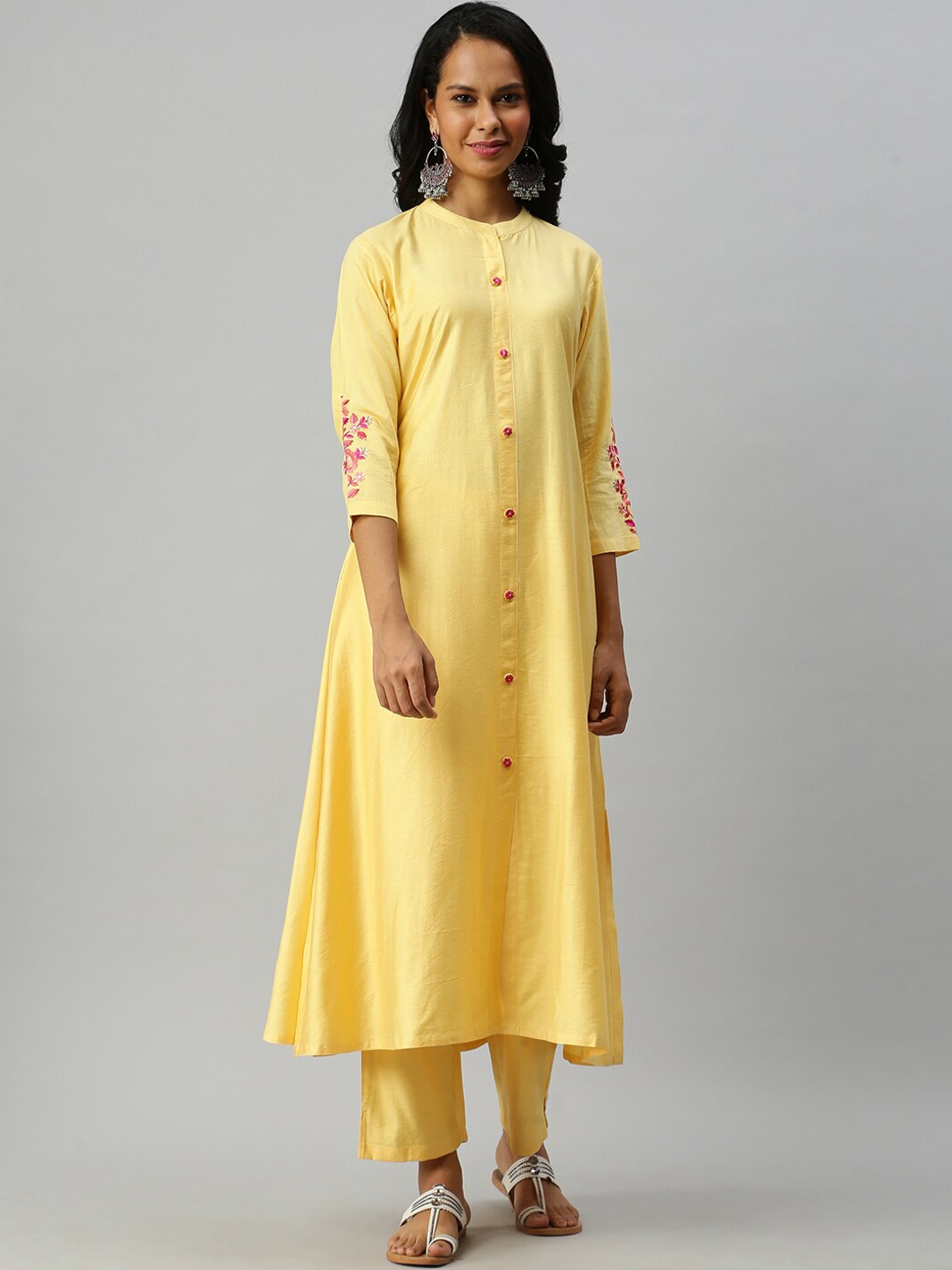 

Soch Women Yellow Panelled Kurta with Trousers