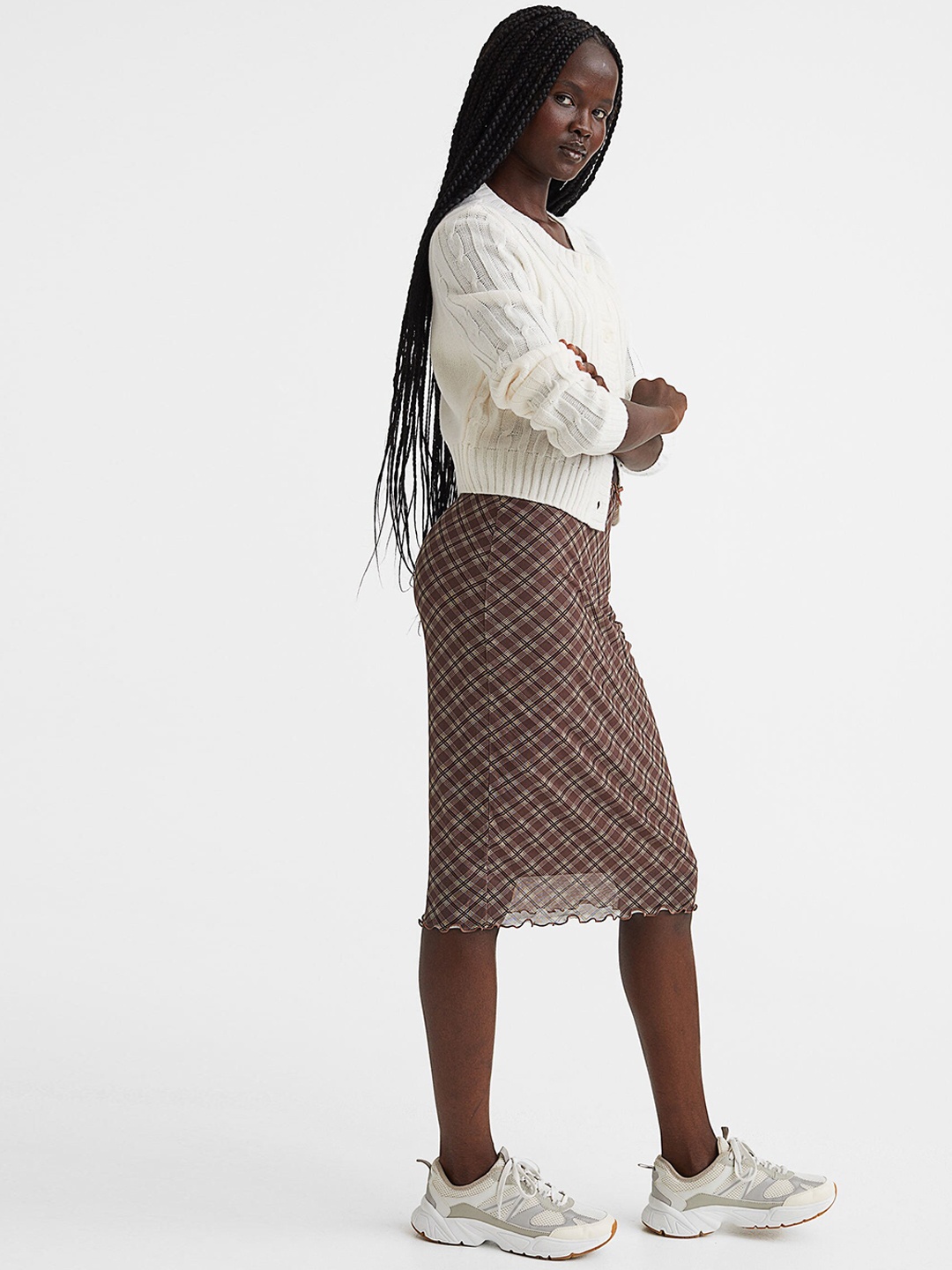 

H&M Women Brown Checked Mesh Skirt