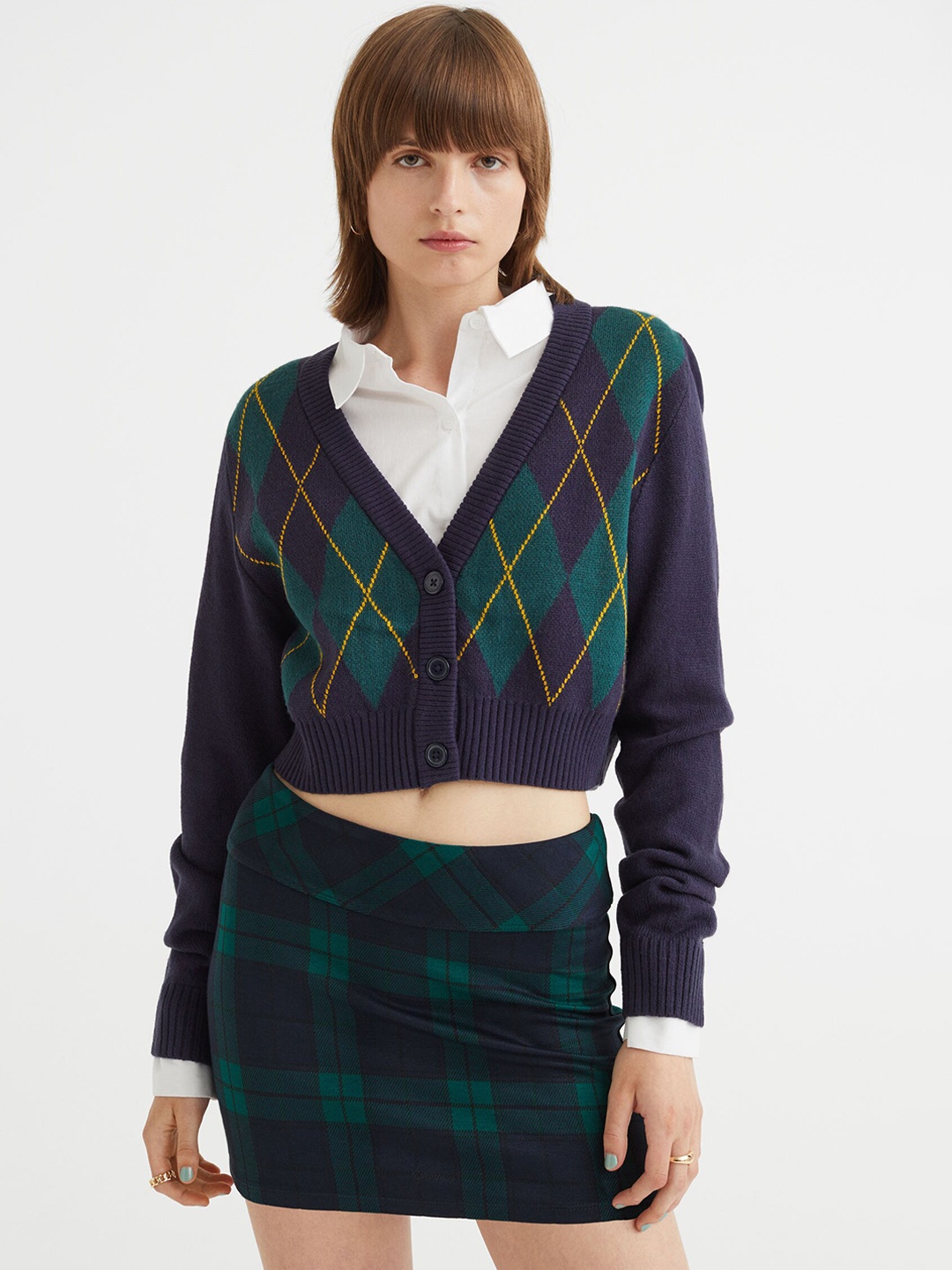 

H&M Women Blue & Green Mini Skirt