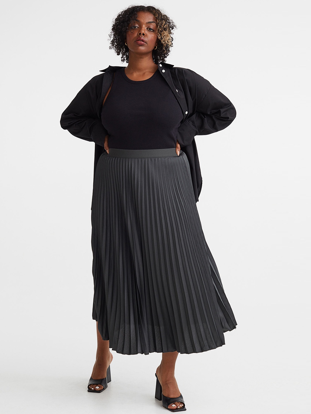 

H&M Women Black Pleated Skirt