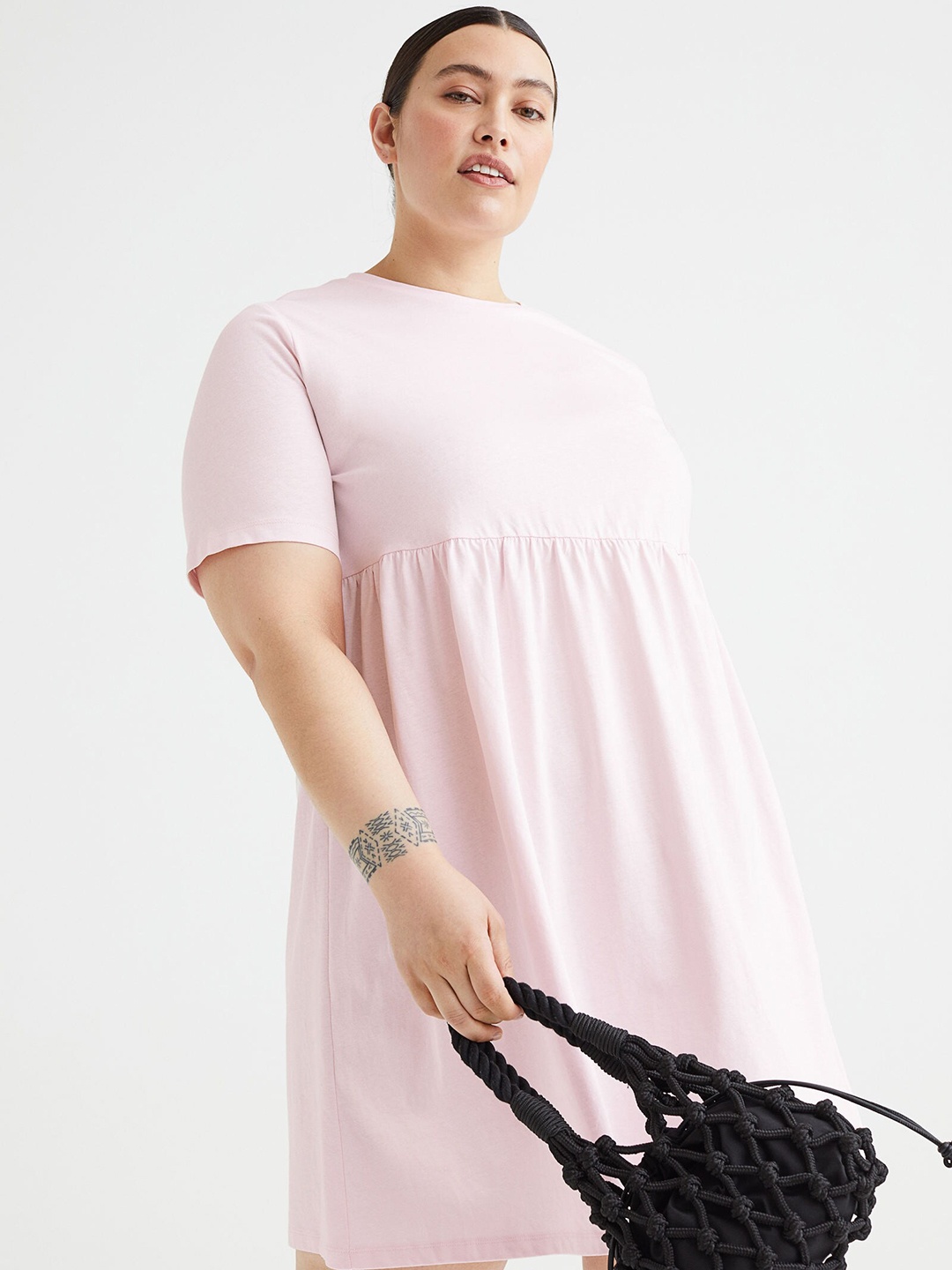 

H&M Women Plus Size Pink Solid Cotton Jersey Dress