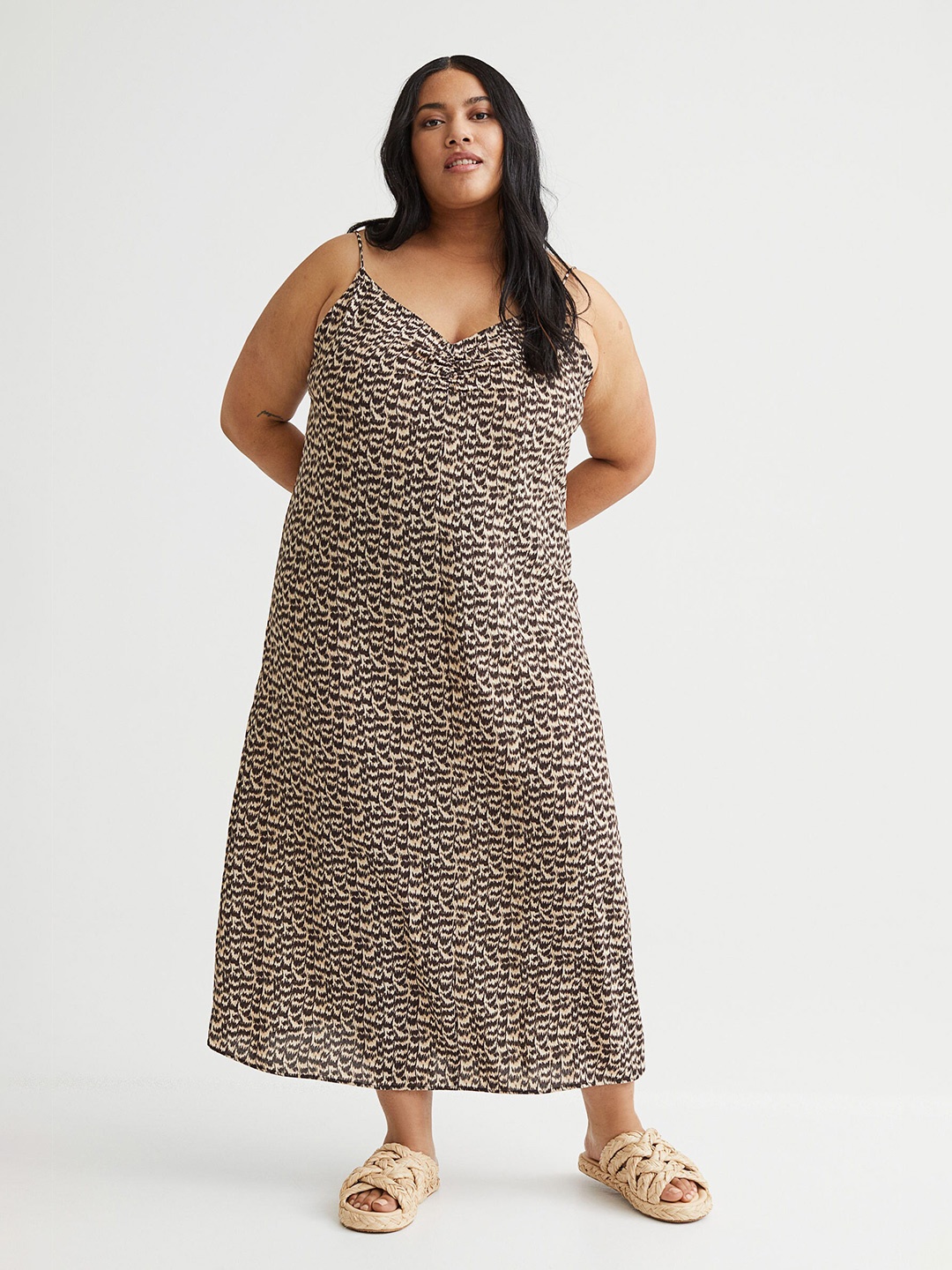 

H&M+ Women Beige & Black V-Neck Slip Dress