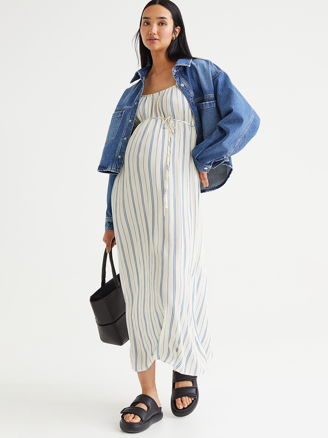 

H&M Maternity White & Blue Striped Maxi Dress