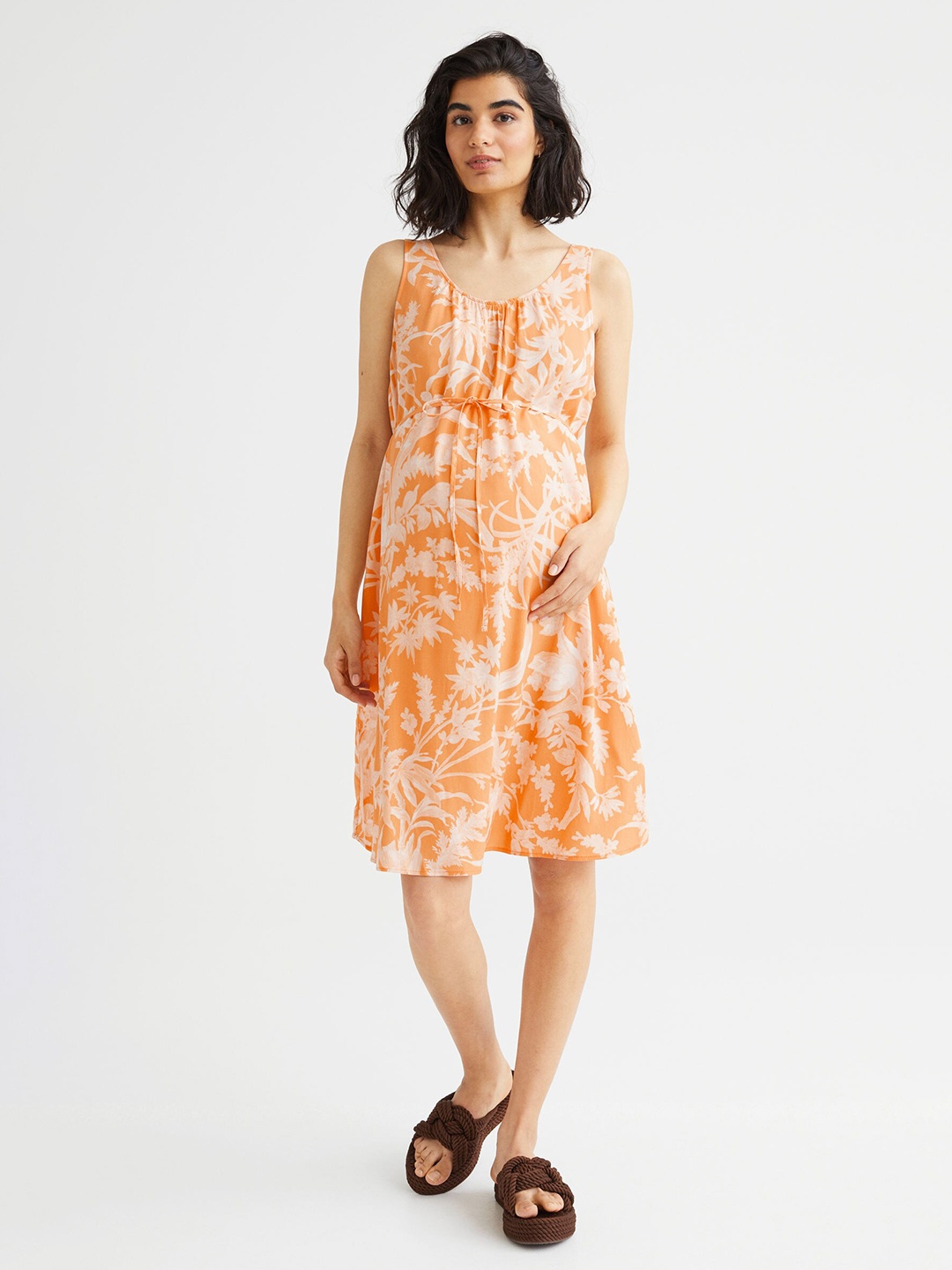 

H&M Women Orange MAMA Low-Backed Dress