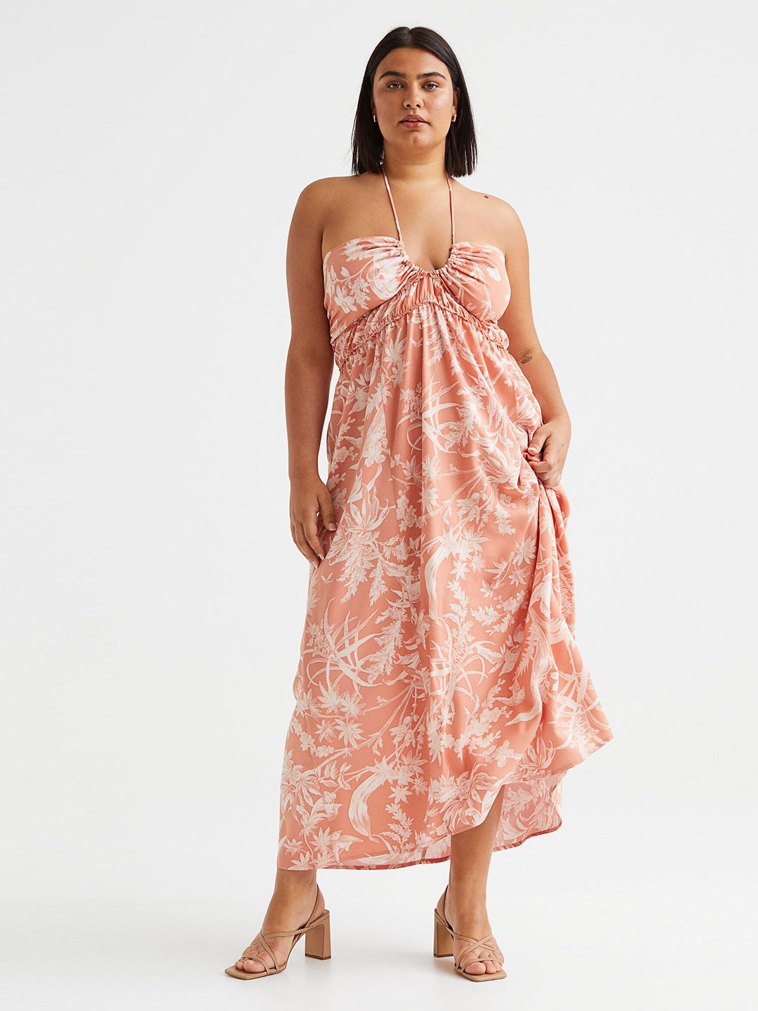 

H&M+ Women Beige Tie-Detail Dress