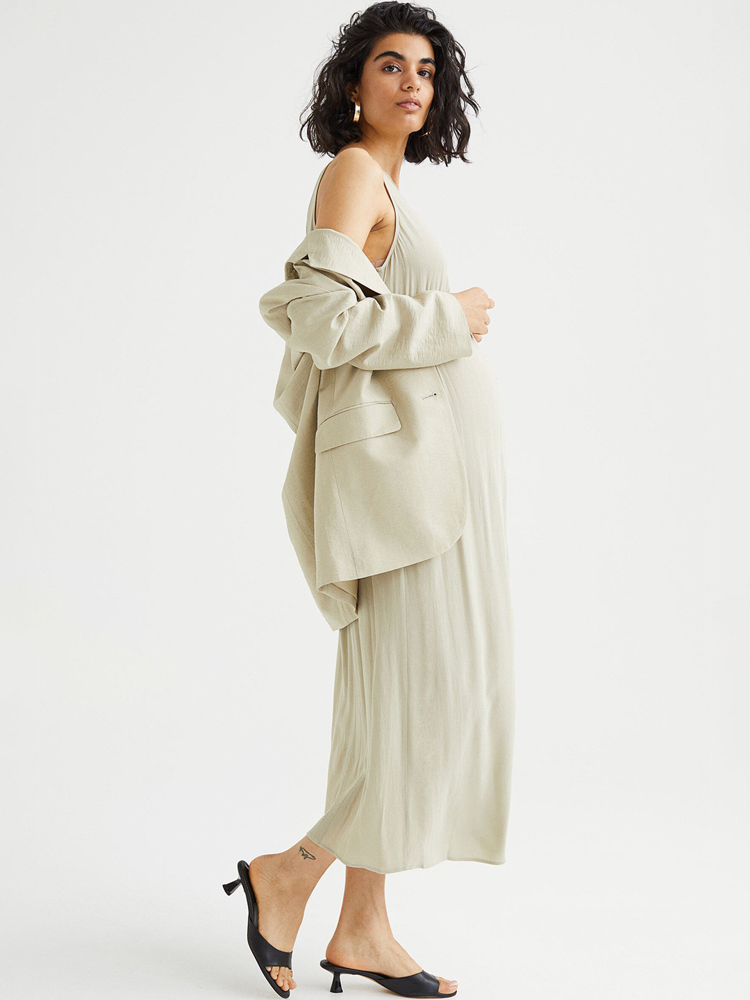

H&M Beige & Green Mama V-Neck Dress