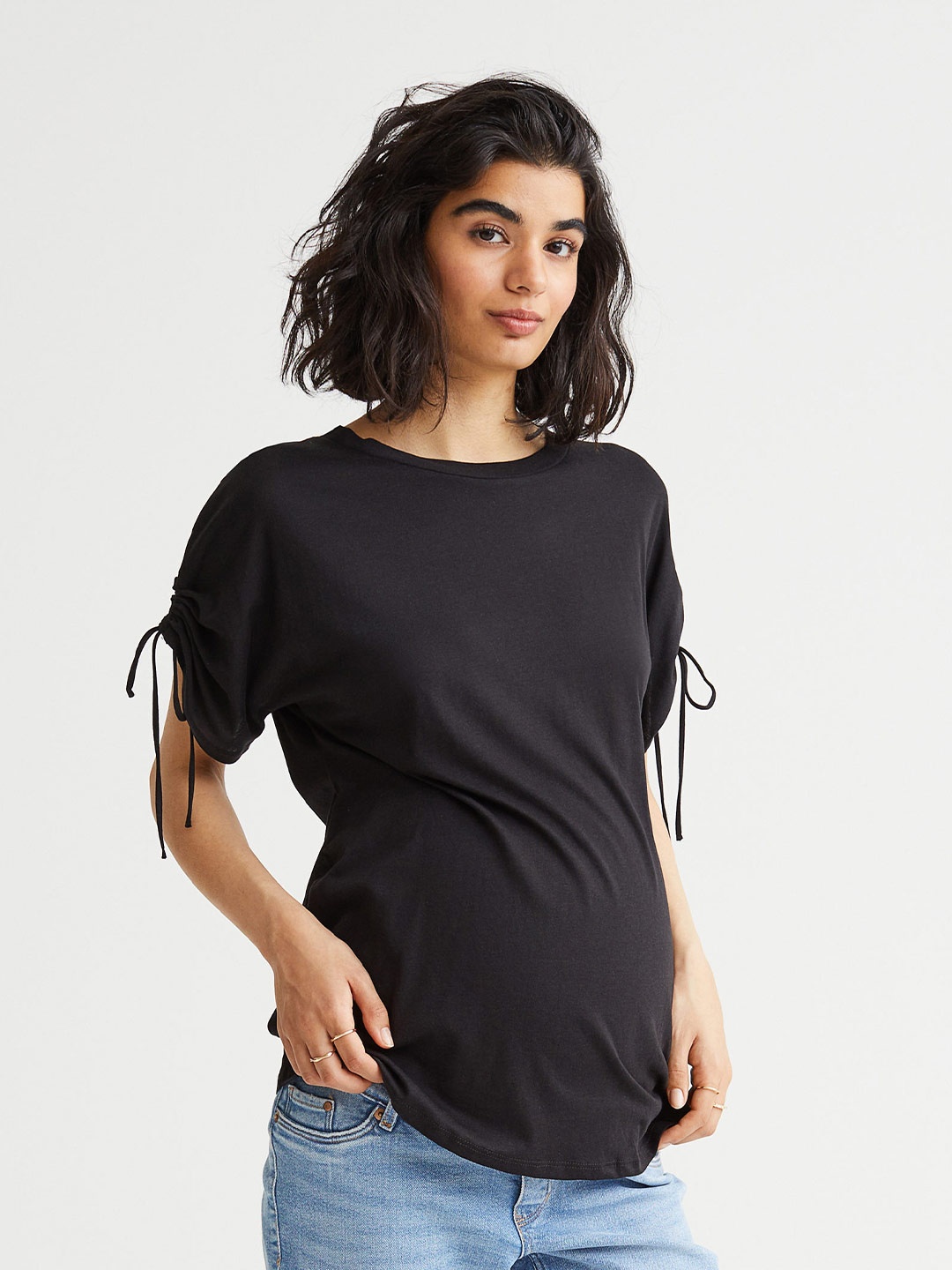 

H&M Women Black MAMA Modal-Blend Drawstring-Detail Top