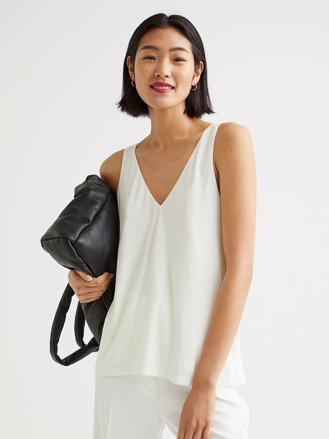 

H&M Women White V-Neck Sleeveless Top
