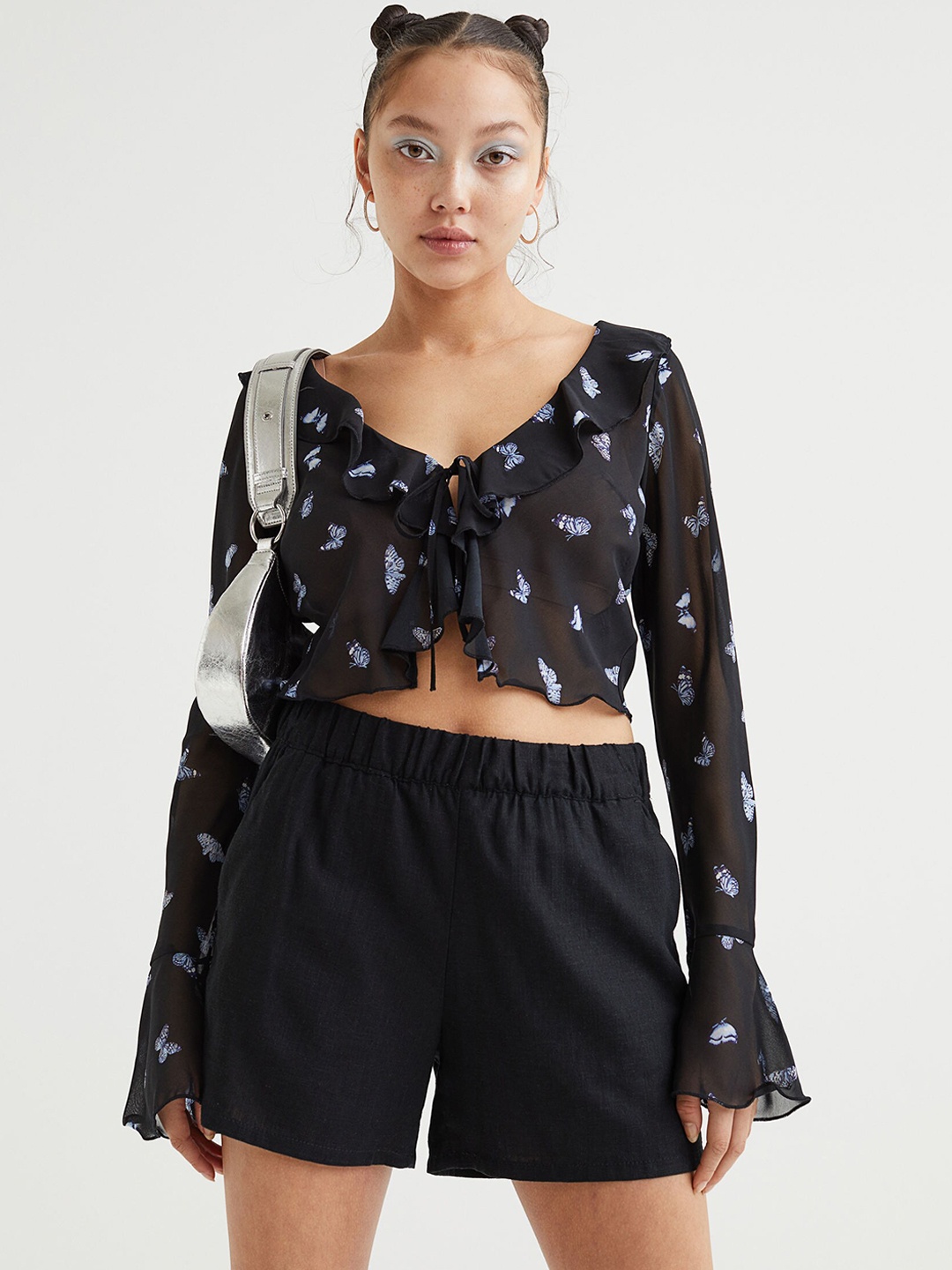 

H&M Women Black Wide Shorts
