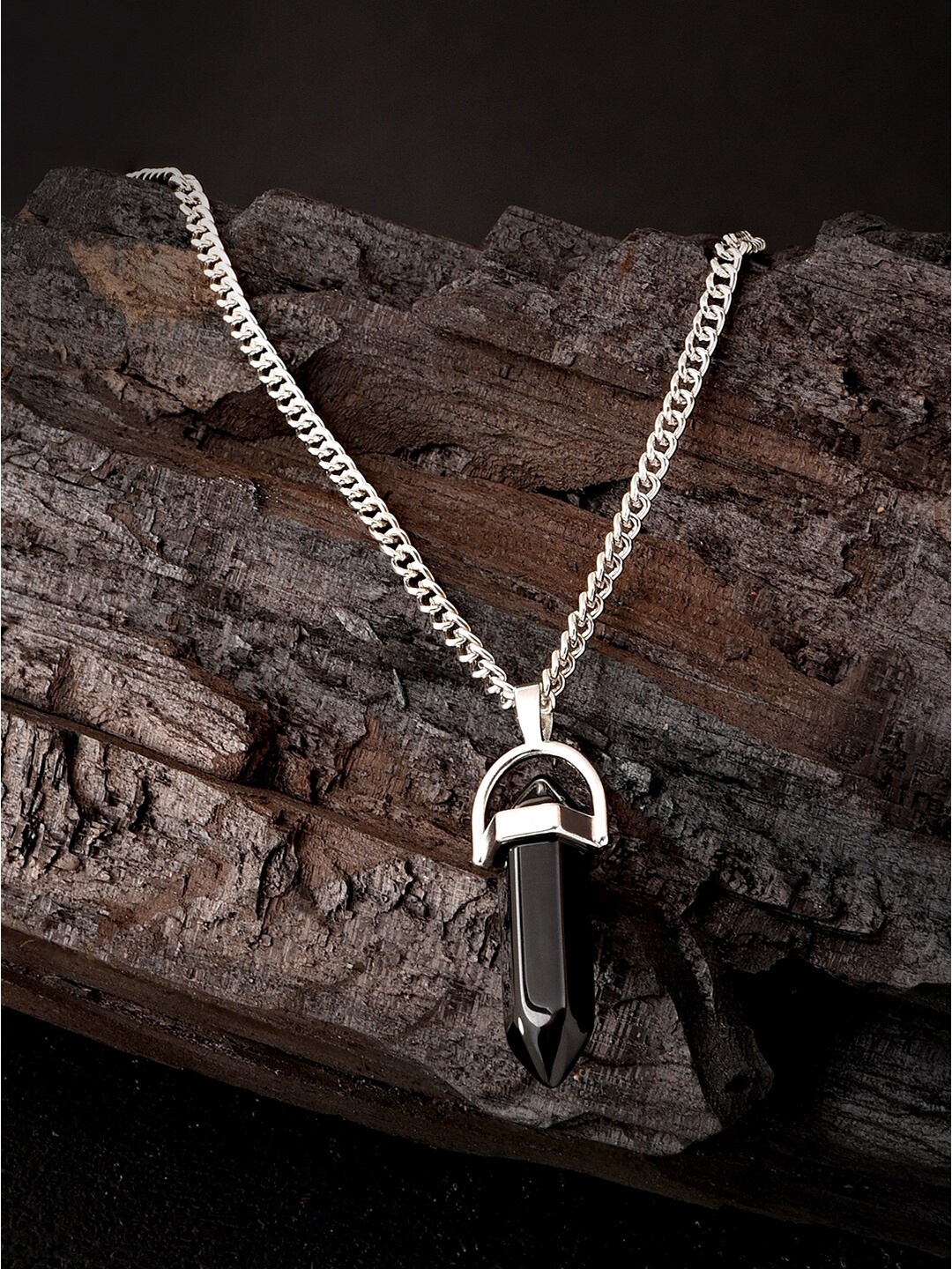 

The Bro Code Men Silver-Toned & Black Silver-Plated Necklace