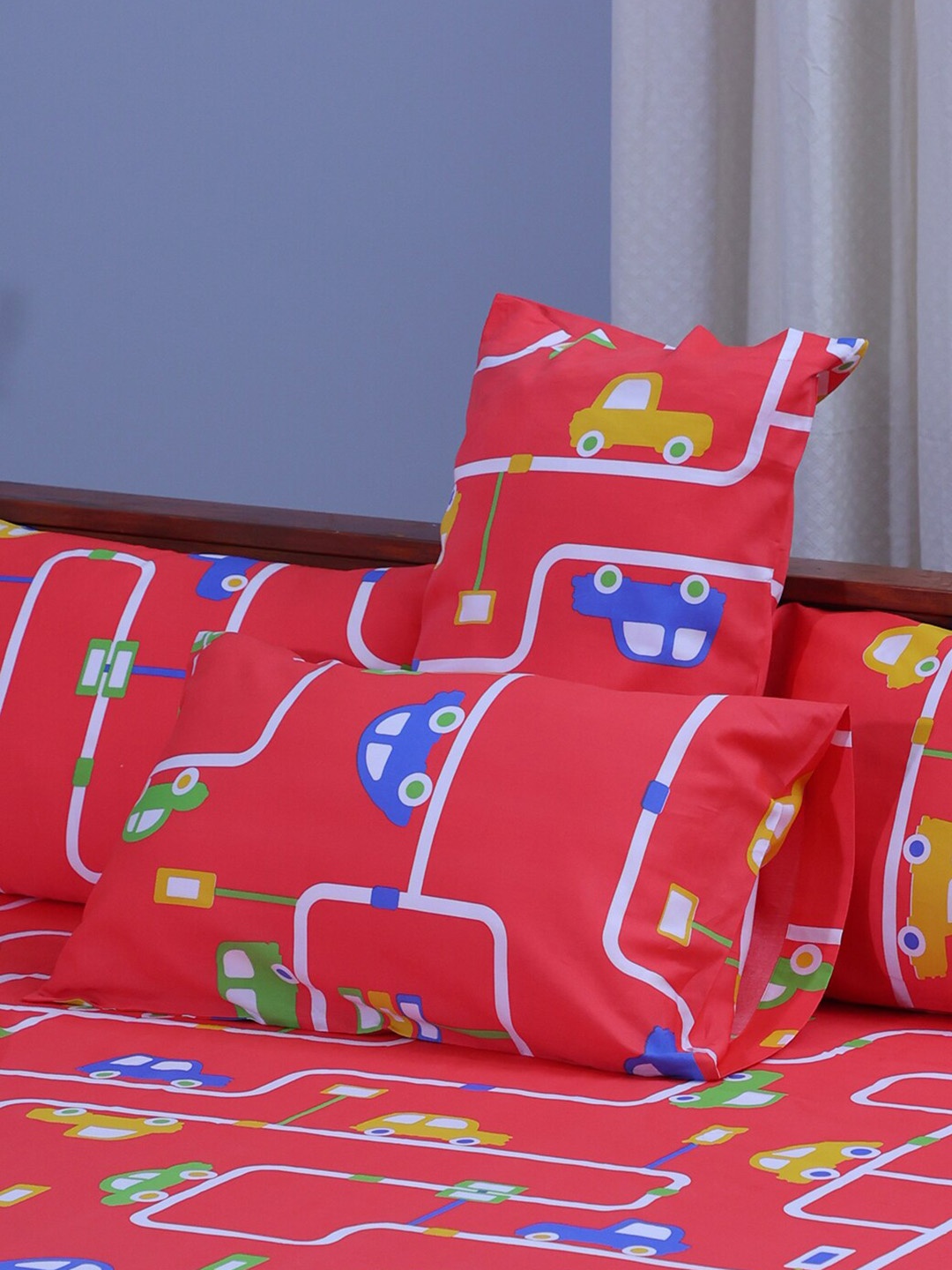 

BLUE DAHLIA Set Of 2 Red Printed Pure Cotton Pillow Covers