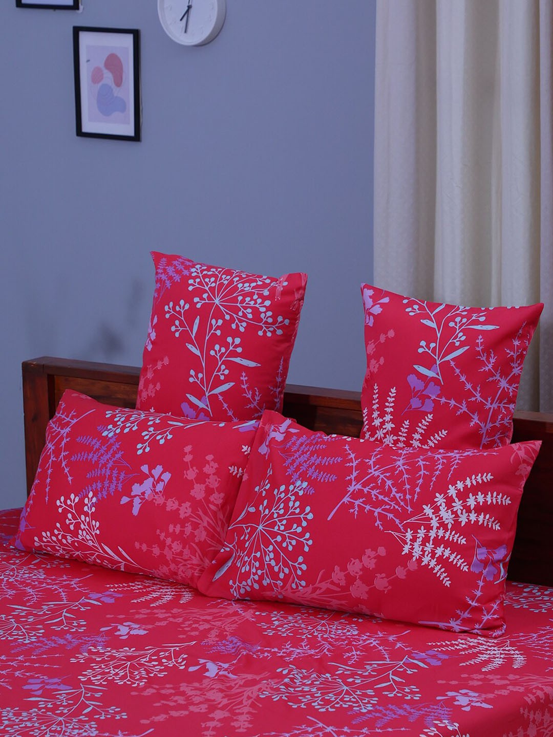 

BLUE DAHLIA Pack Of 2 Red Printed Pure Cotton Pillow Covers