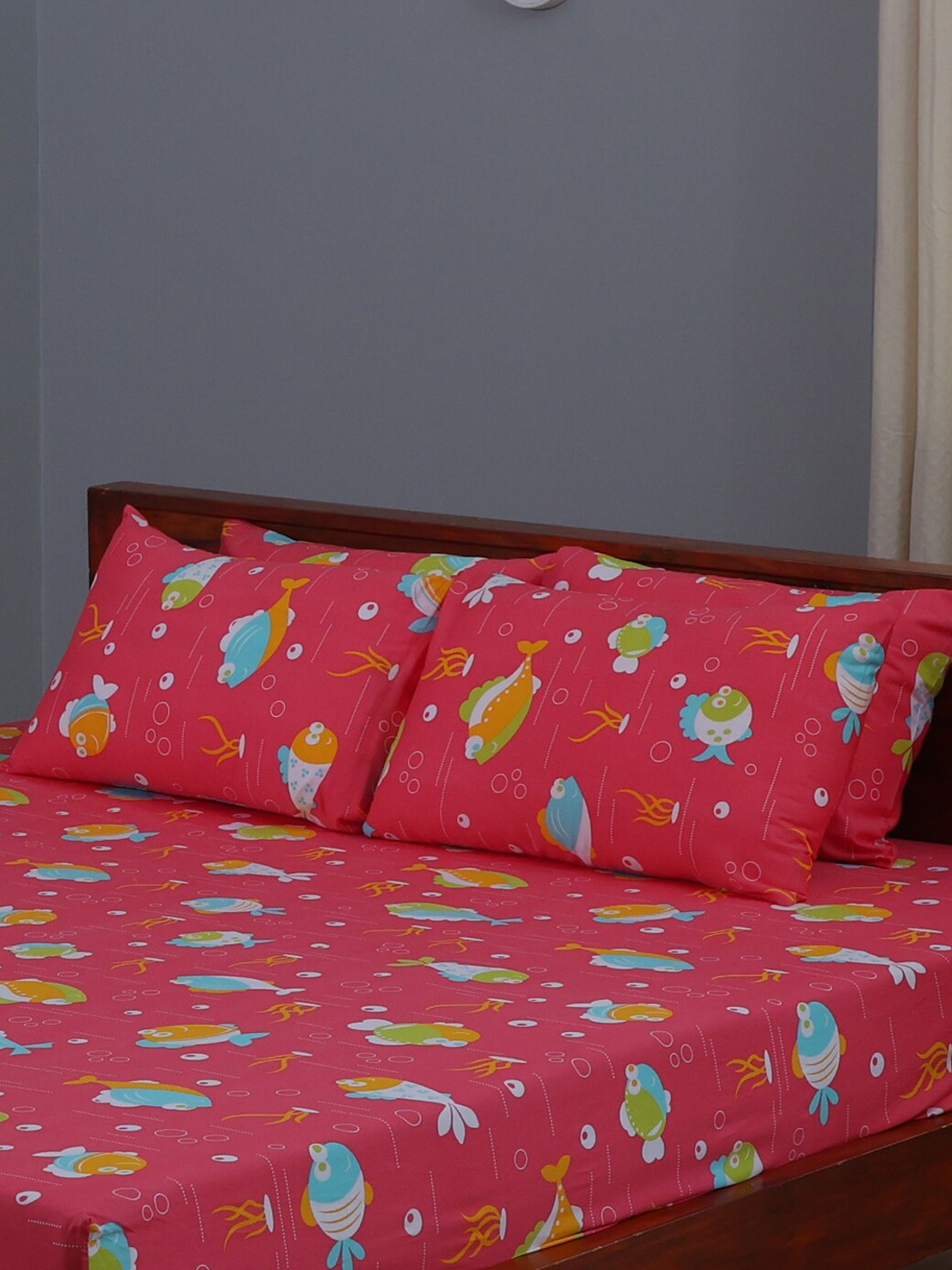

BLUE DAHLIA Set of 2 Pink Printed Pure Cotton Pillow Covers
