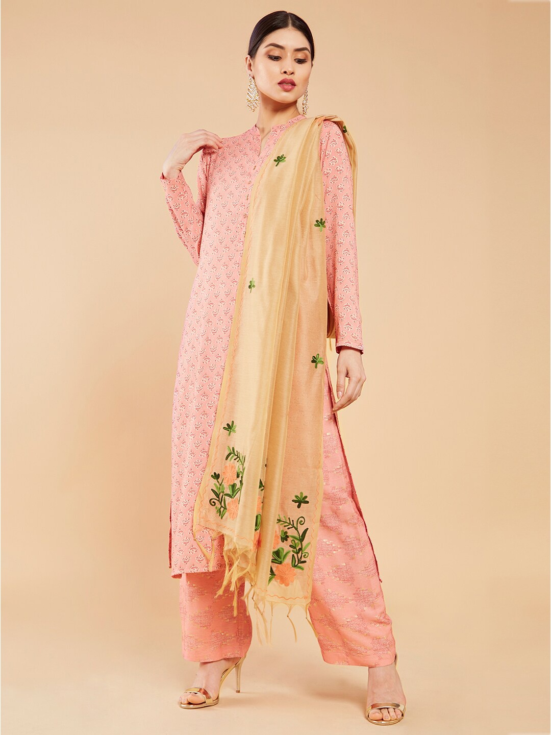 

Soch Beige & Green Embroidered Pure Cotton Dupatta