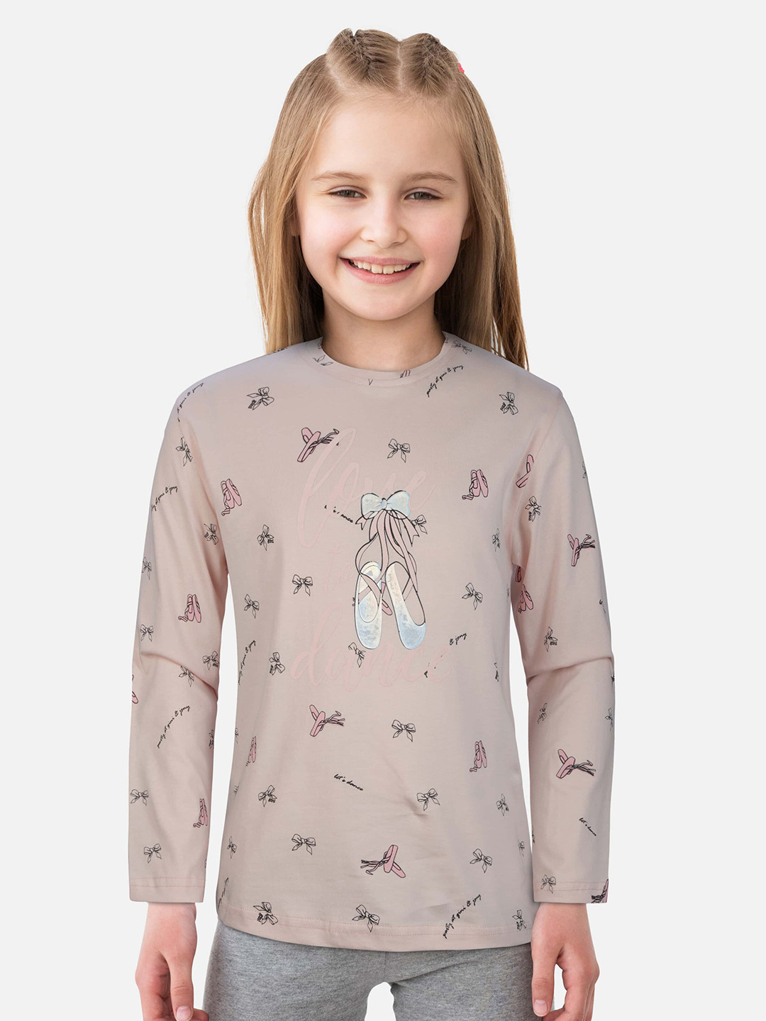 

Gini and Jony Peach-Coloured Conversational Printed Top