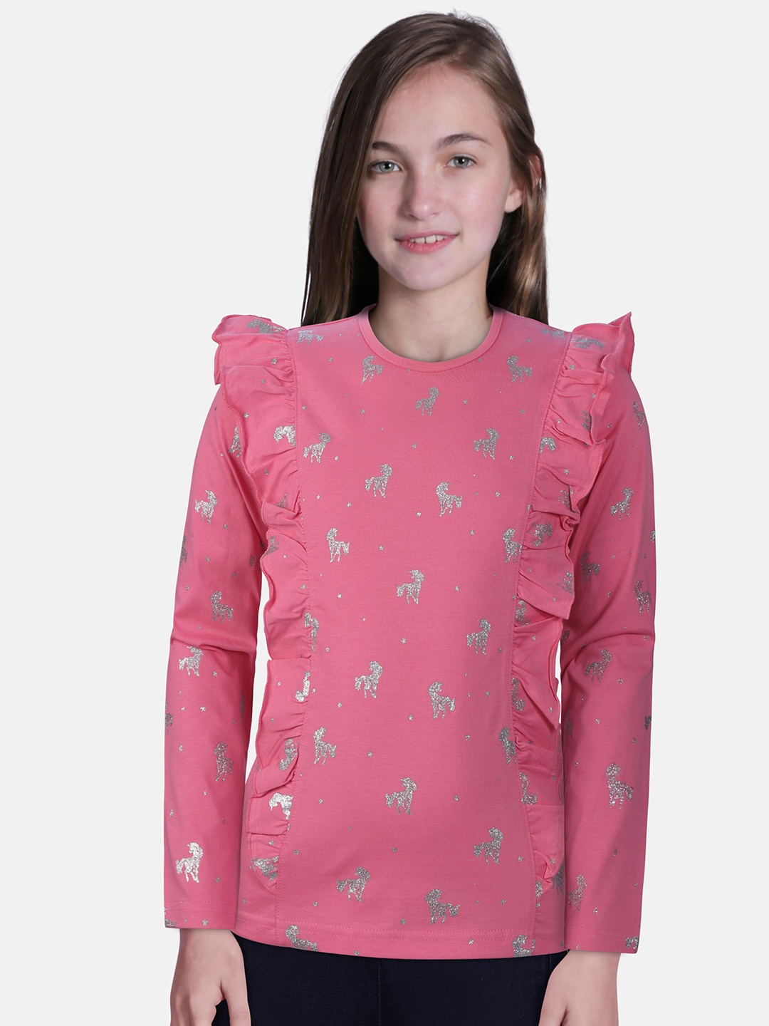 

Gini and Jony Girls Pink Printed Top