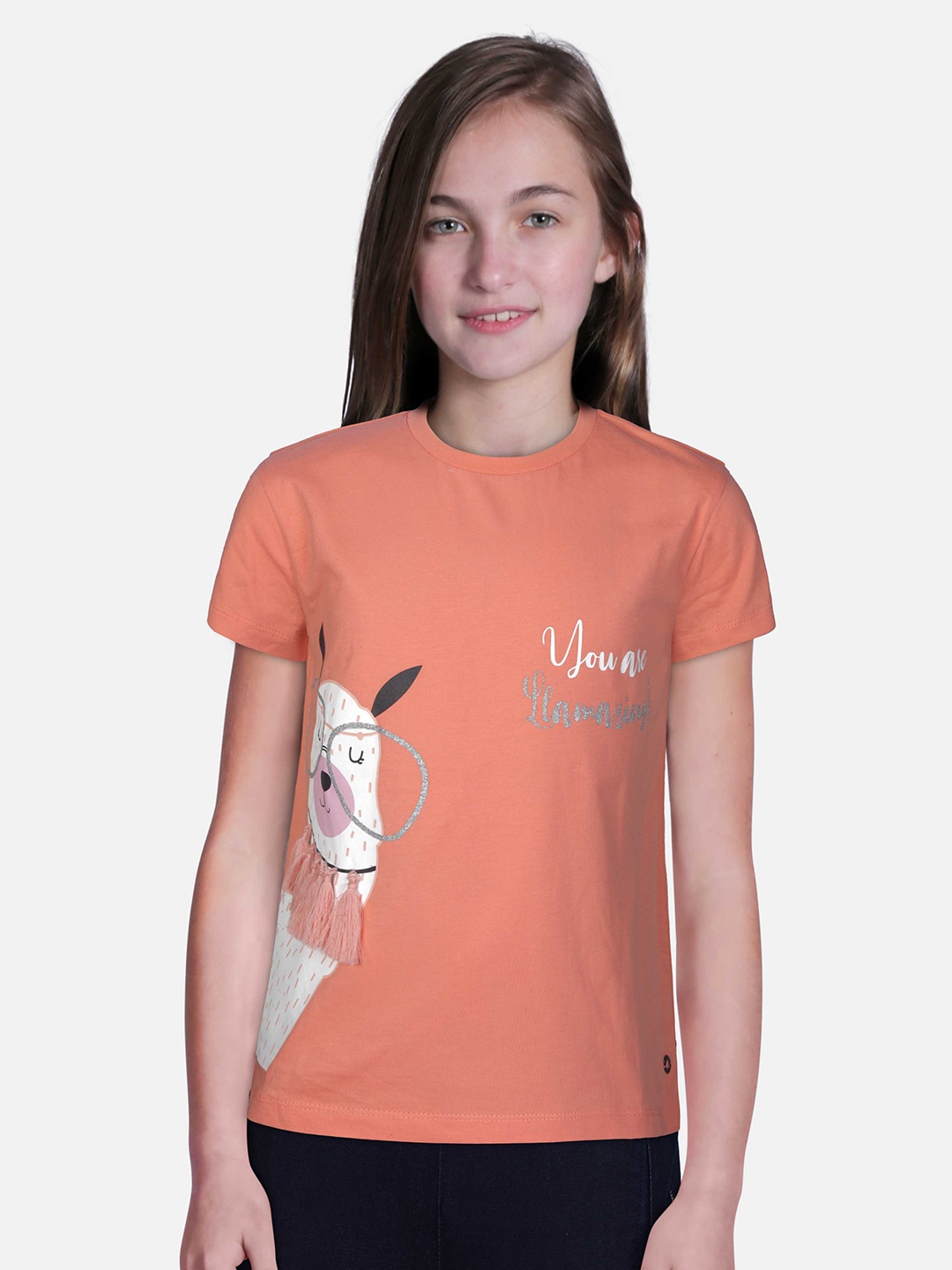 

Gini and Jony Orange & White Embellished Print Top