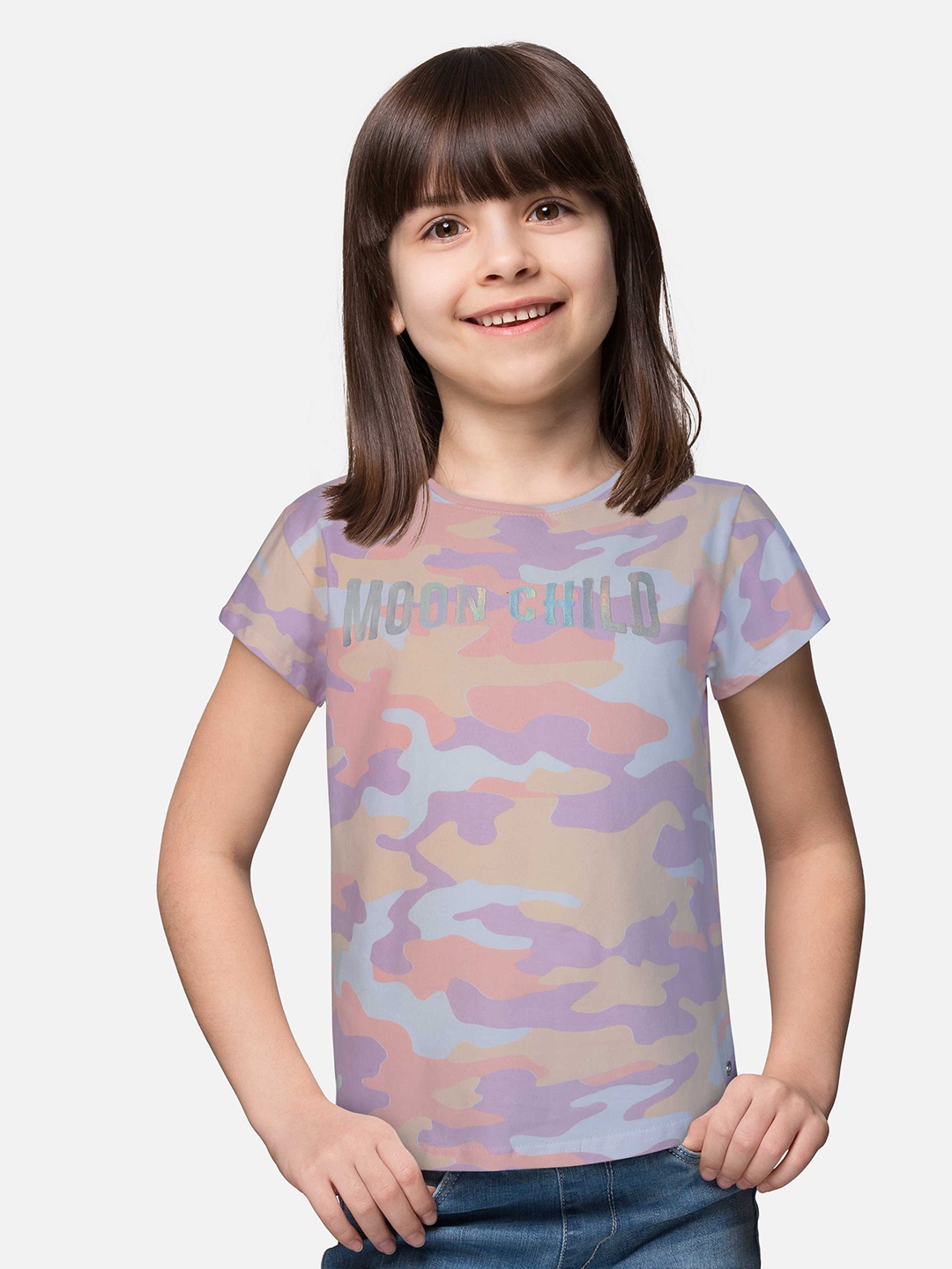 

Gini and Jony Girls Pink & Blue Camouflage Printed T-shirt