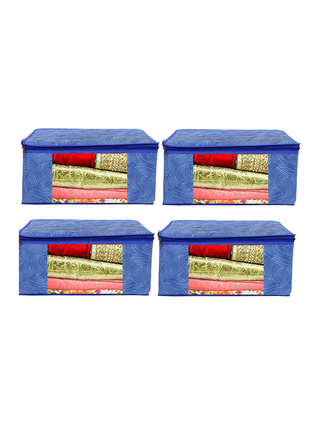 

Home Fresh Set Of 4 Printed Non-Woven Saree Organiser, Blue