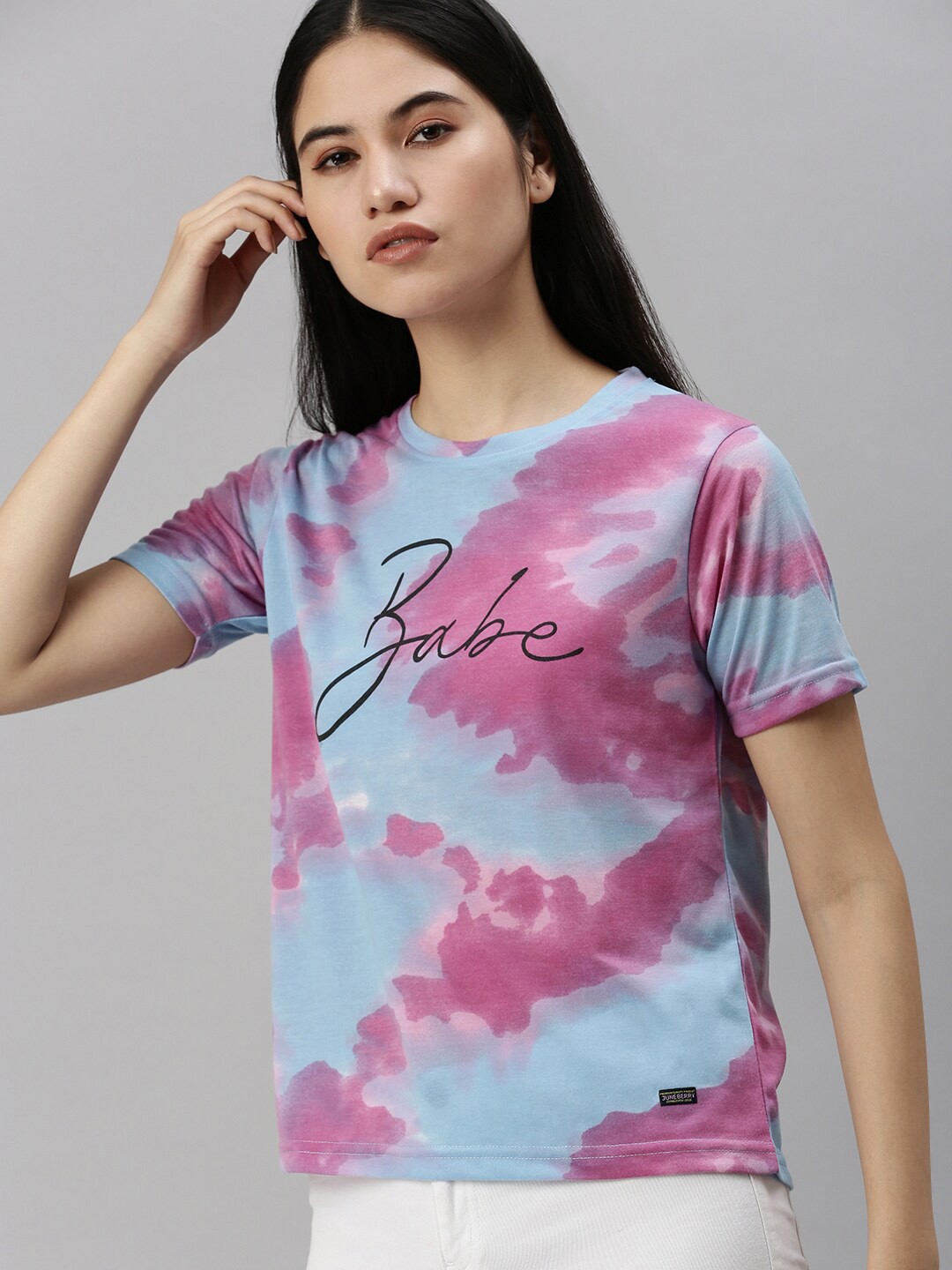 

JUNEBERRY Women Purple & Blue Tie and Dye Dyed T-shirt