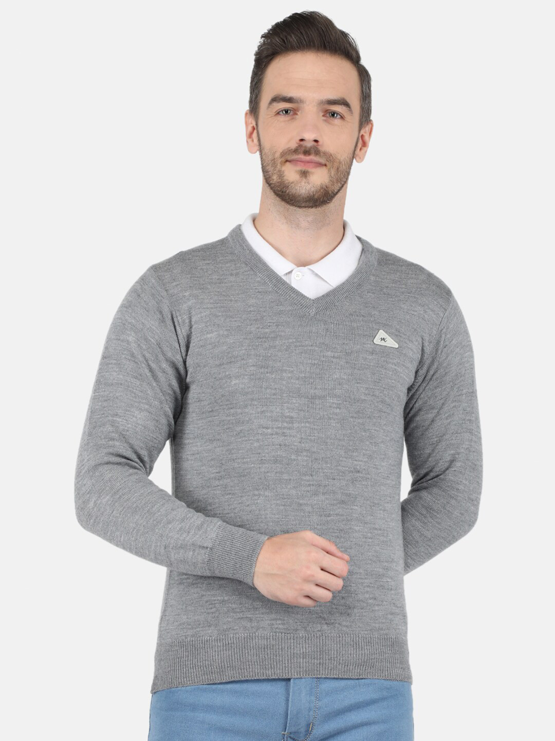 

Monte Carlo Men Grey Solid Woolen Pullover