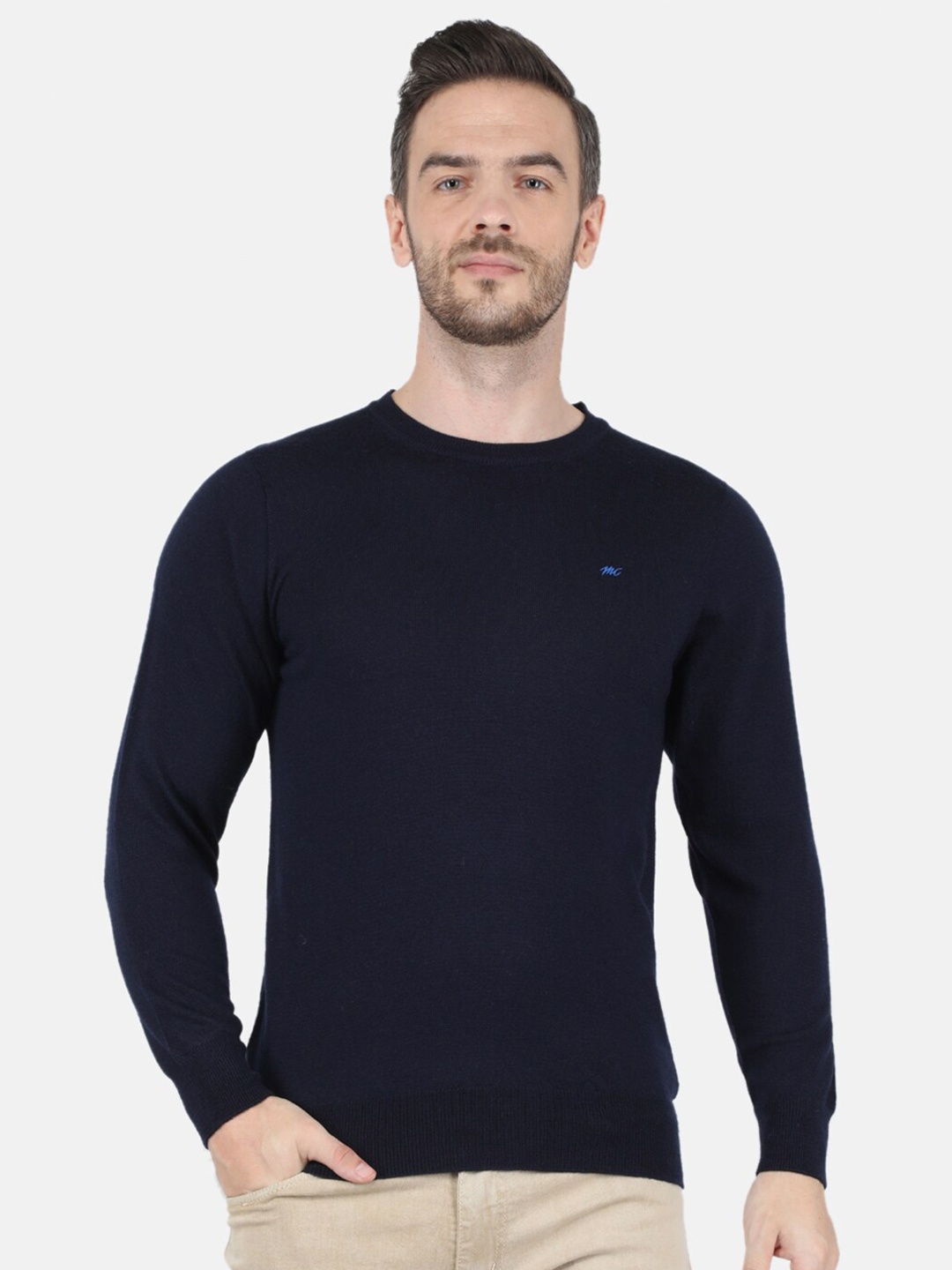 

Monte Carlo Men Navy Blue Long Sleeves Pure Wool Pullover
