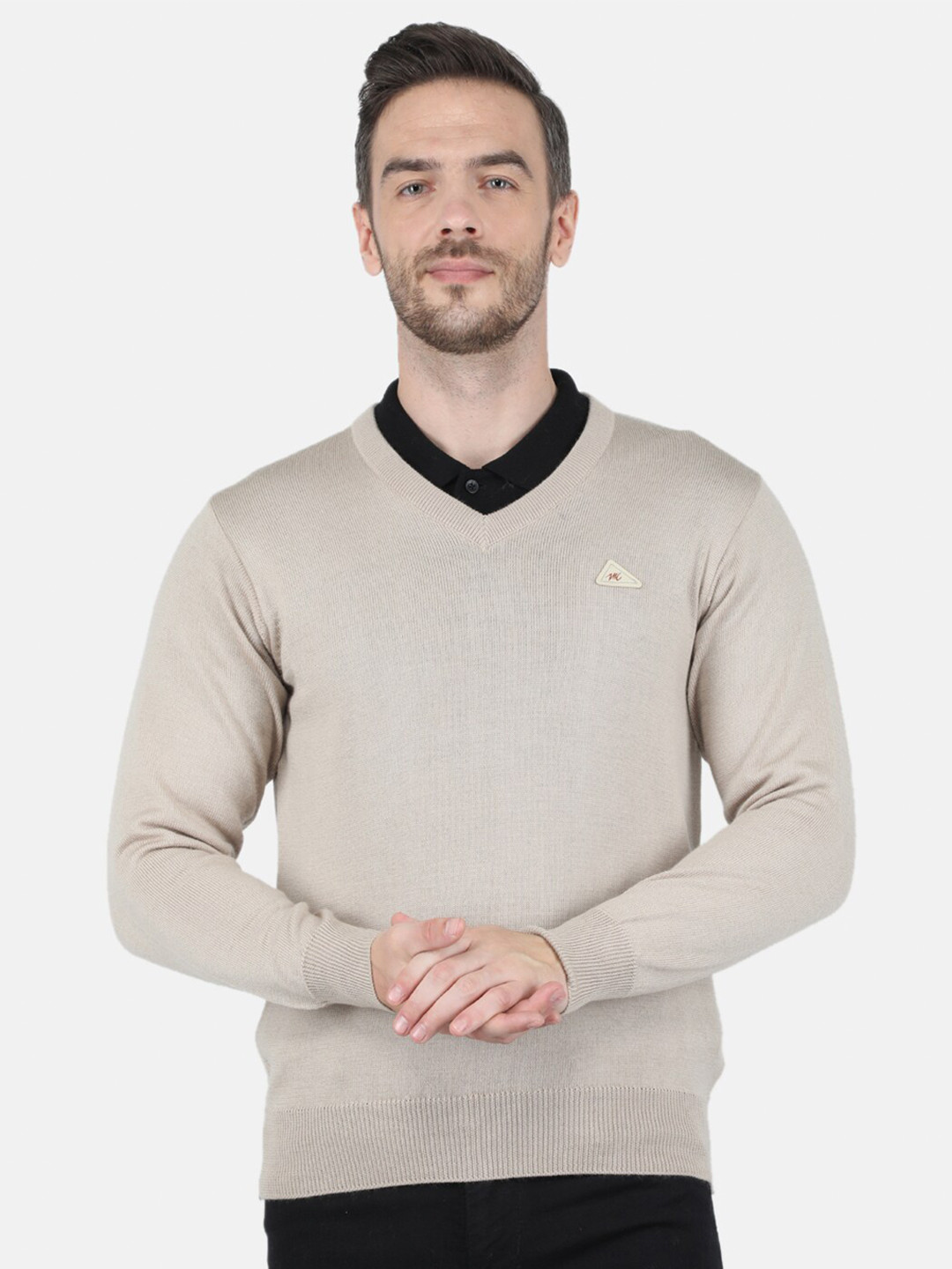 

Monte Carlo Men Beige Solid Woolen Pullover