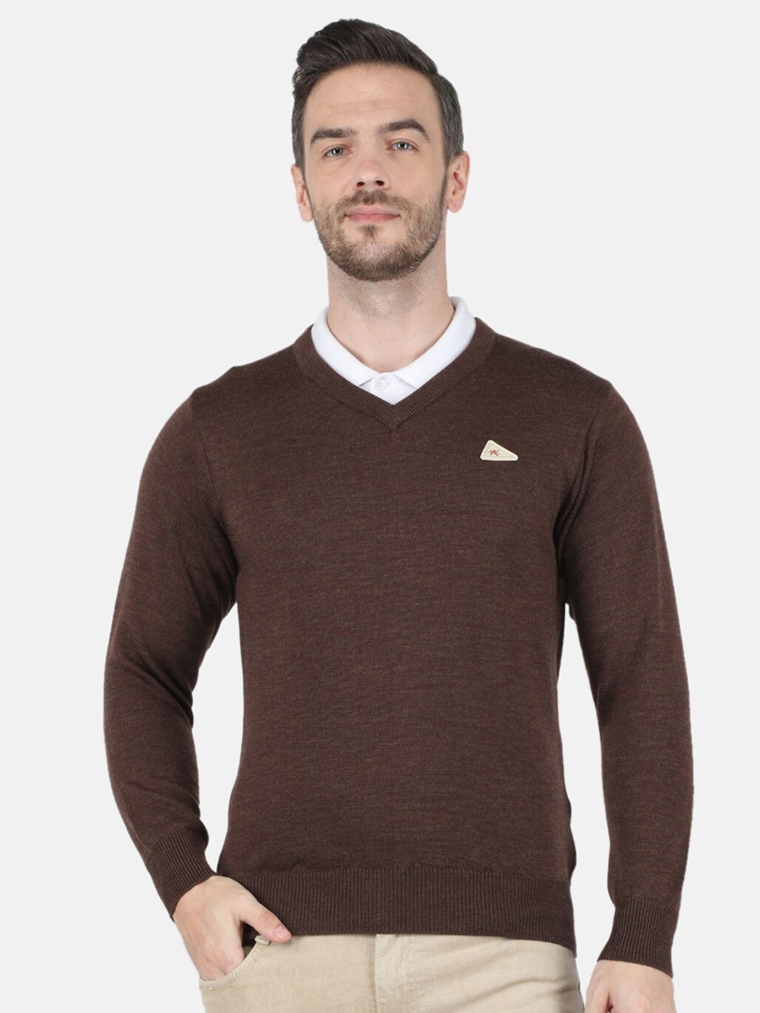 

Monte Carlo Men Brown Solid V Neck Pullover