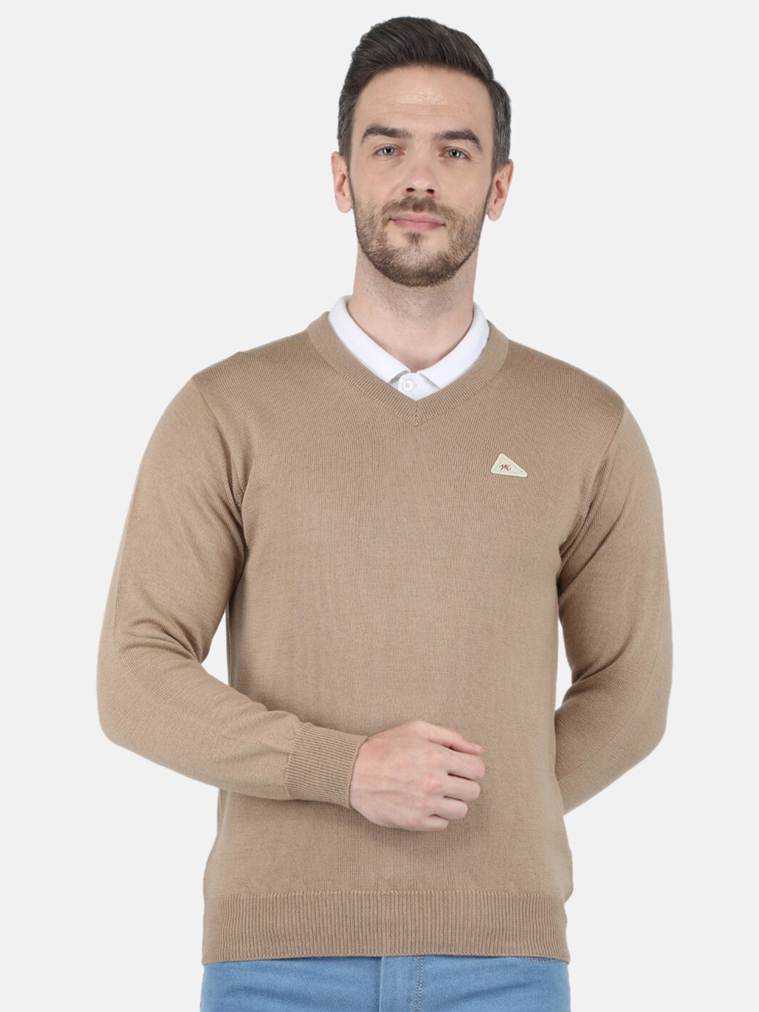 

Monte Carlo Men Beige Solid Woolen Pullover