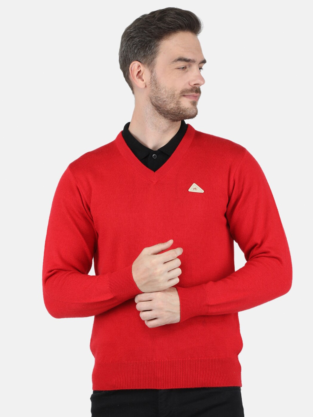 

Monte Carlo Men Red Solid V Neck Pure Wool Pullover