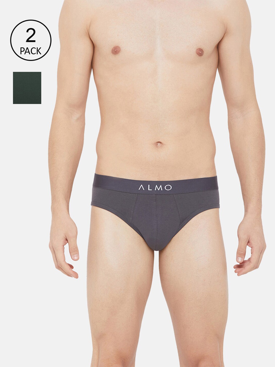 

Almo Wear Men Gray & Green Pack Of 2 Solid Basic Anti Microbial Briefs, Grey