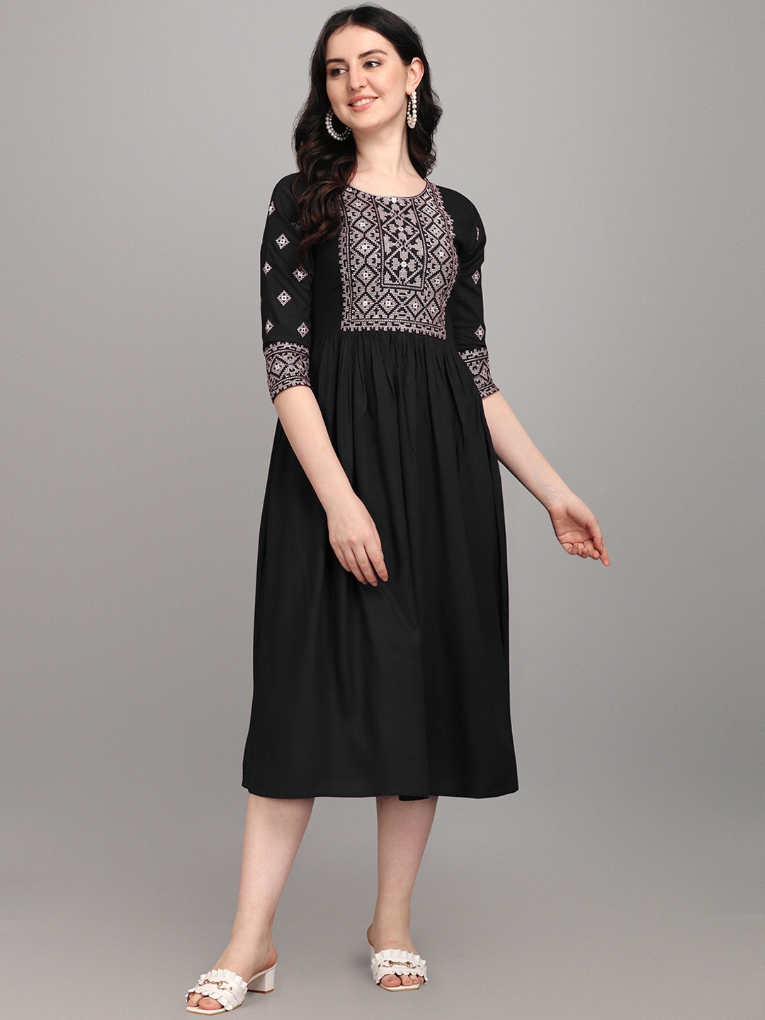 

FabFairy Black Embroidered Midi Dress