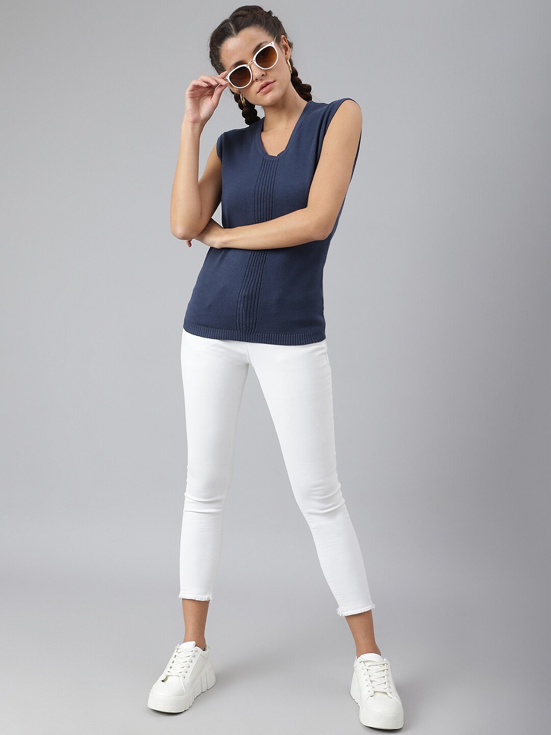 

Pritla Blue Solid Organic Cotton Top
